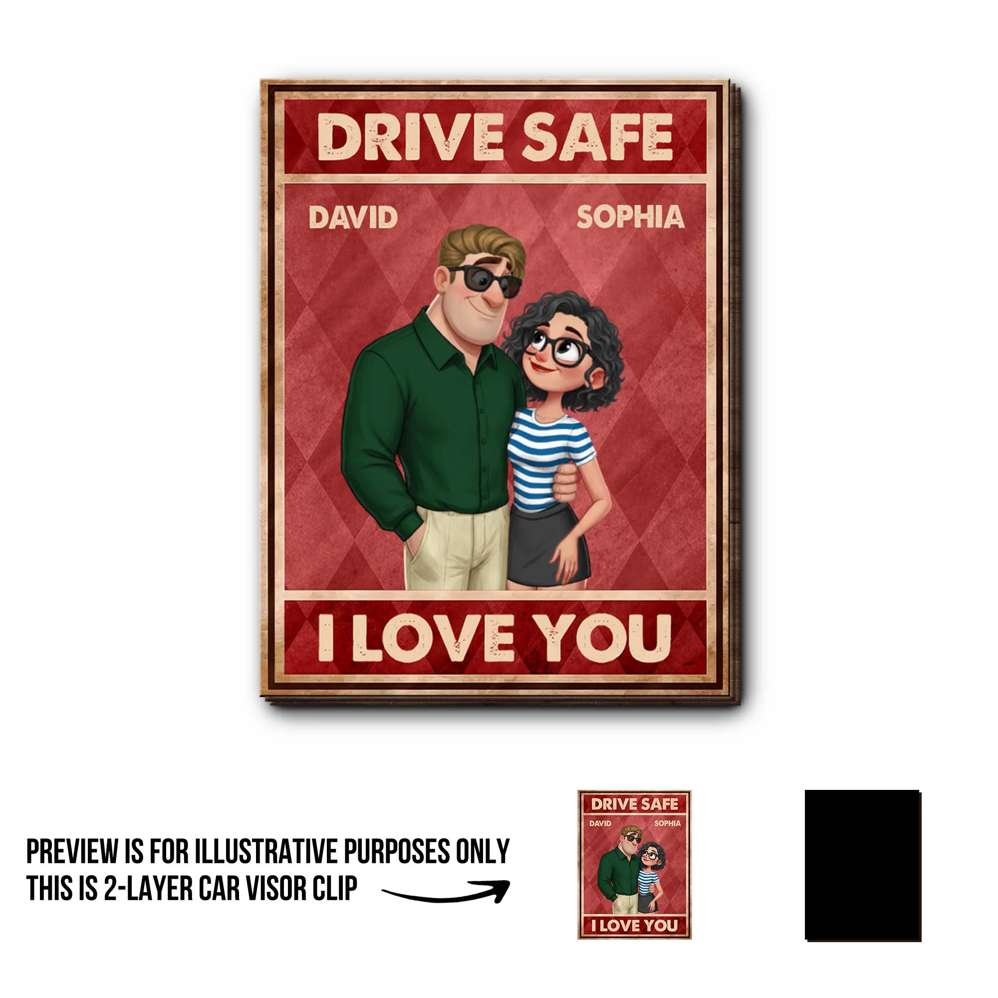 Drive Safe I Love You Custom Couple And Sunglasses - Personalized Custom Shaped Car Visor Clip - CPL1370_VIS - Image 5