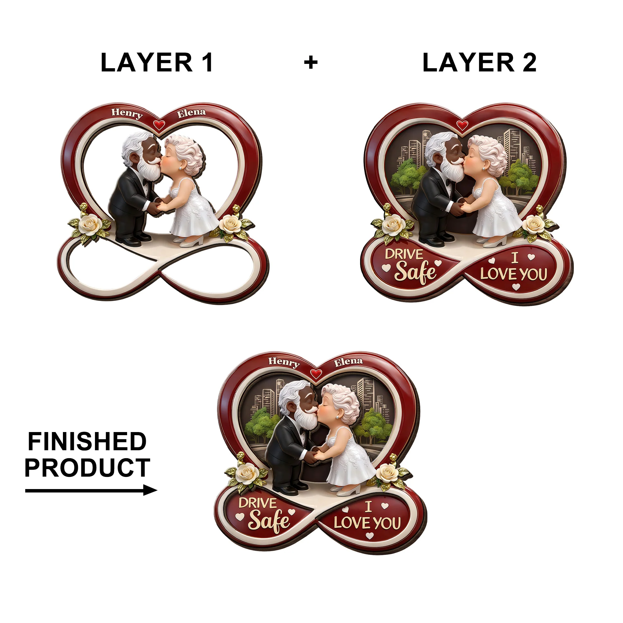 Drive Safe I Love You Kissing Couple Infinity Heart - Personalized Custom Shaped Car Visor Clip - CPL1402_VIS - Image 6