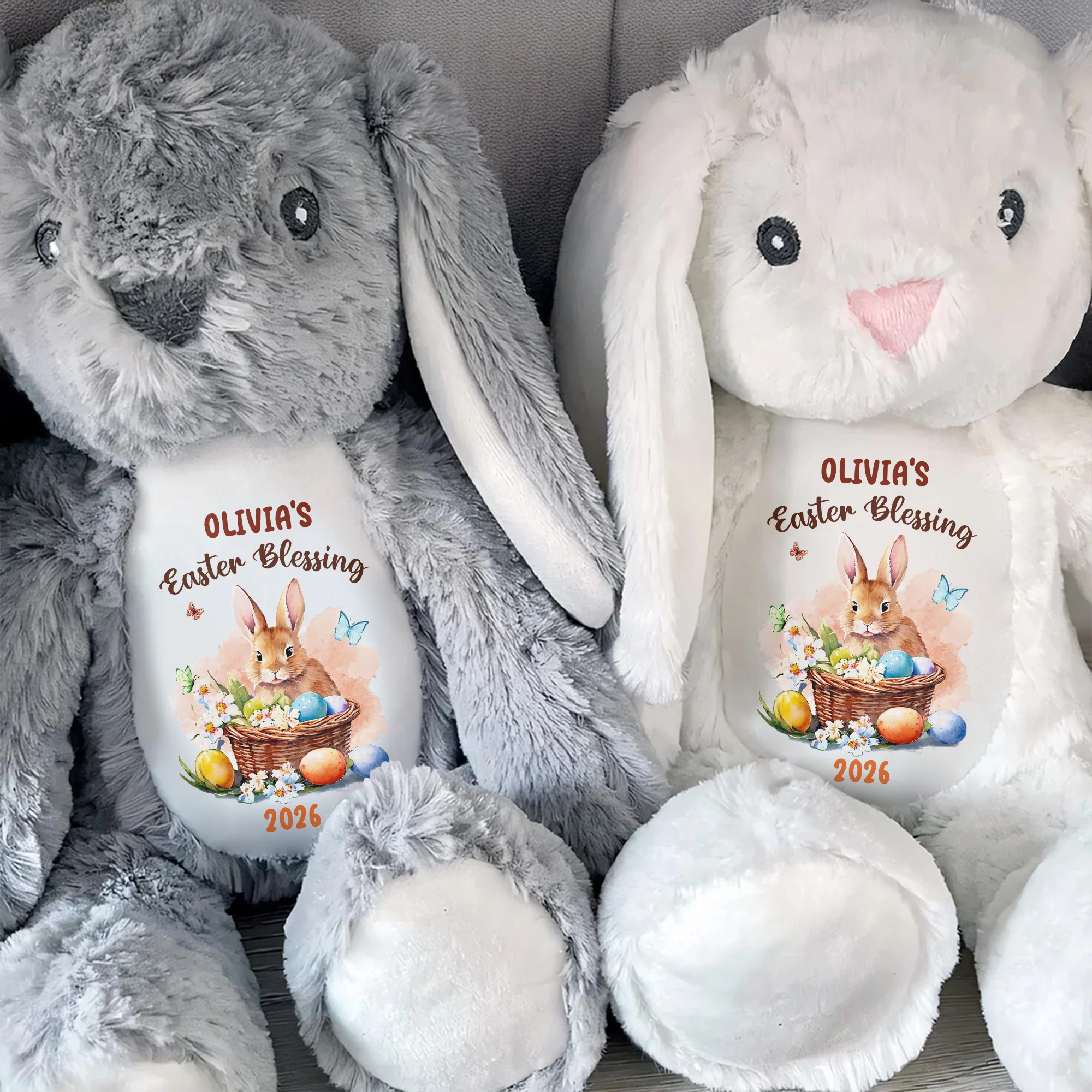 Easter Blessing With Basket Of Eggs And Butterflies Flower - Personalized Stuffed Bunny - GRK121_BUN - Image 3