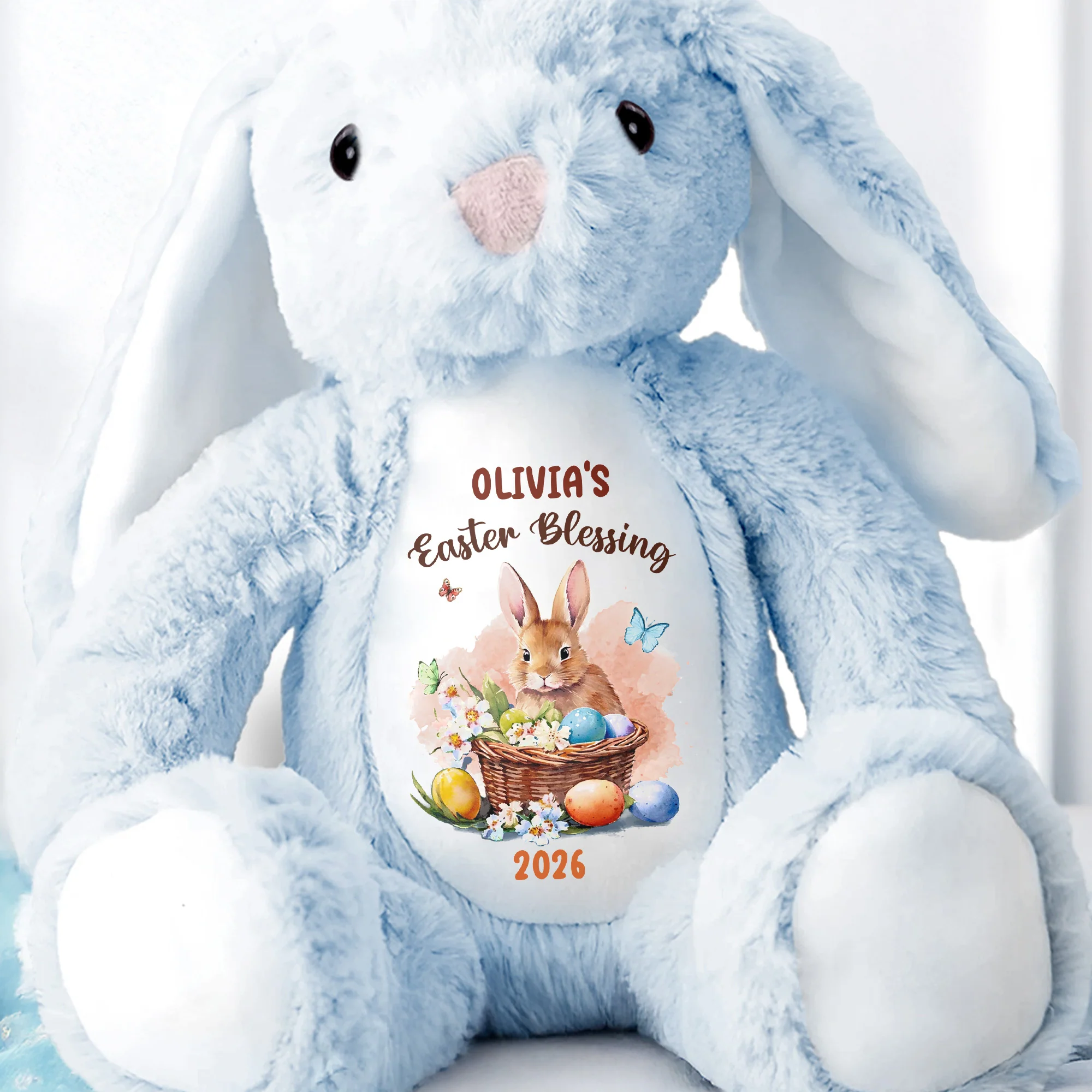 Easter Blessing With Basket Of Eggs And Butterflies Flower - Personalized Stuffed Bunny - GRK121_BUN - Image 4