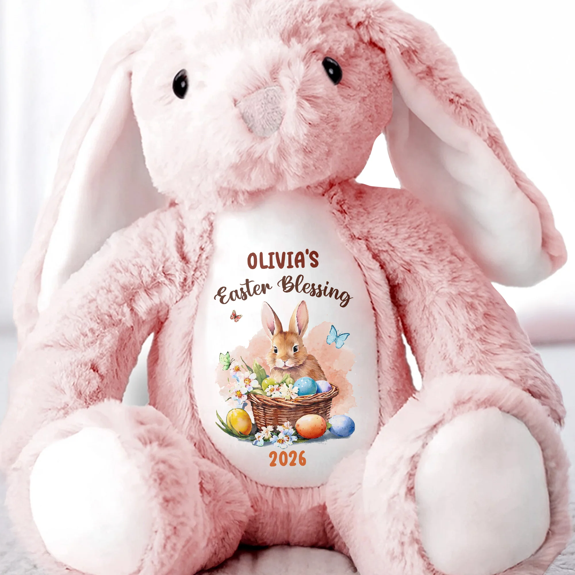 Easter Blessing With Basket Of Eggs And Butterflies Flower - Personalized Stuffed Bunny - GRK121_BUN - Image 5