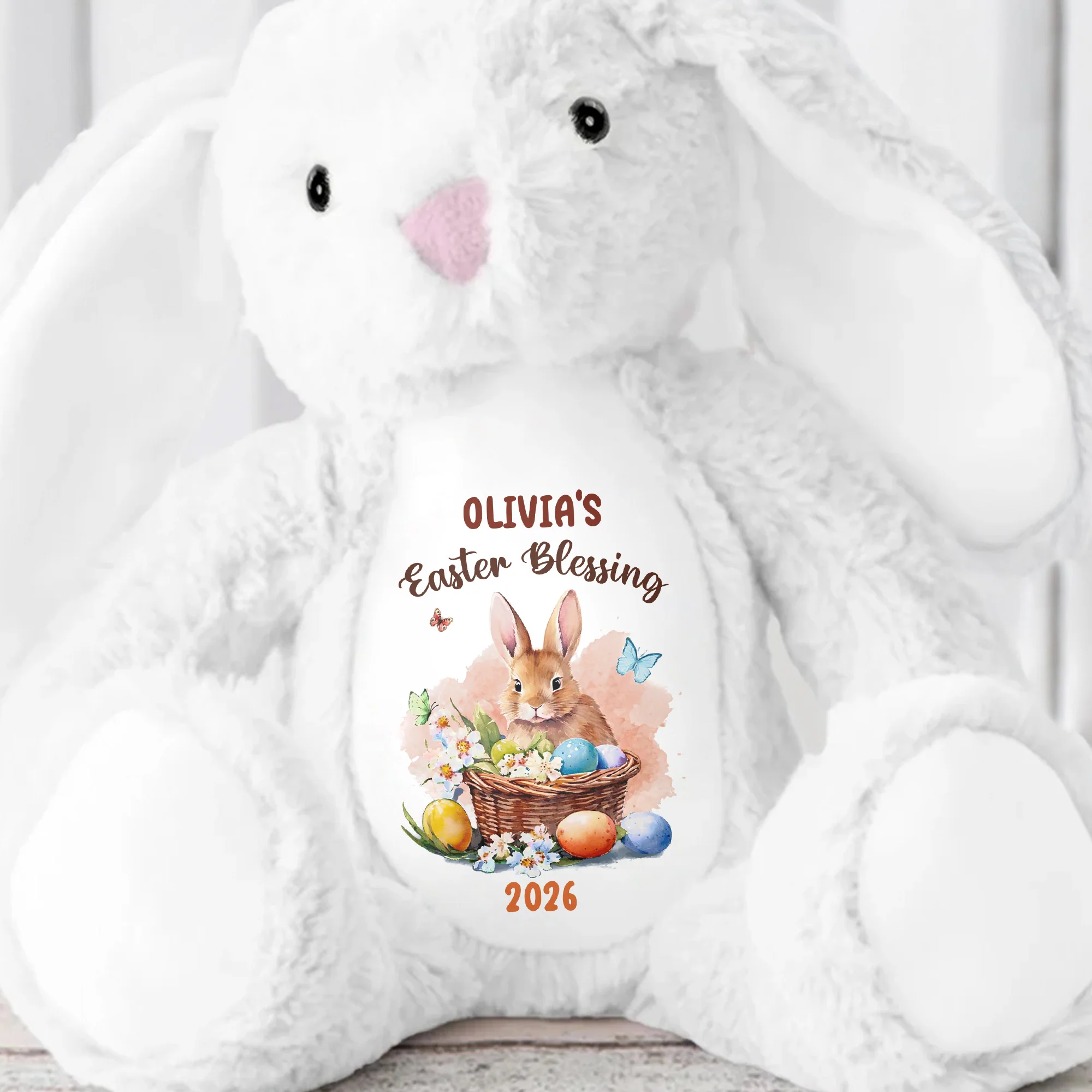 Easter Blessing With Basket Of Eggs And Butterflies Flower - Personalized Stuffed Bunny - GRK121_BUN - Image 7