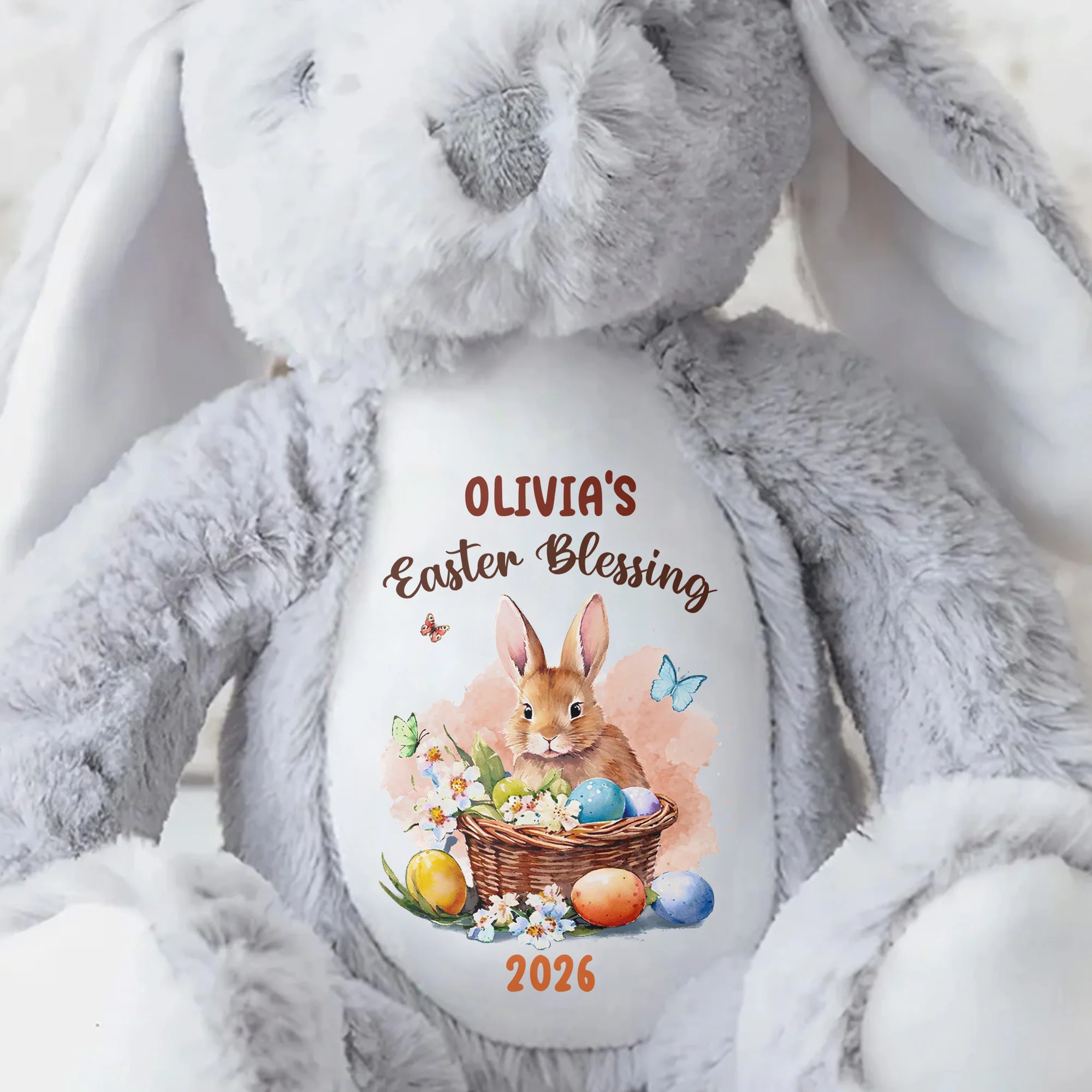 Easter Blessing With Basket Of Eggs And Butterflies Flower - Personalized Stuffed Bunny - GRK121_BUN - Image 8