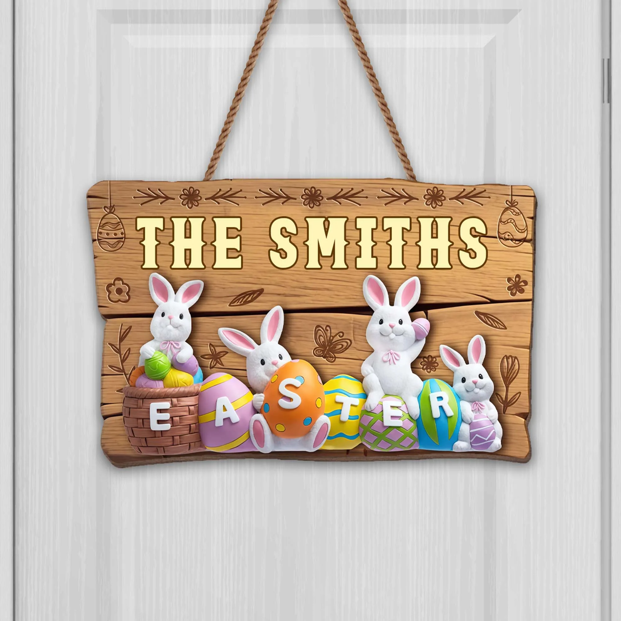 Easter Bunnies And Colorful Eggs Personalized Family Wood Sign - Personalized Custom Shaped Wood Sign - FAM751_WSIGN - Image 3