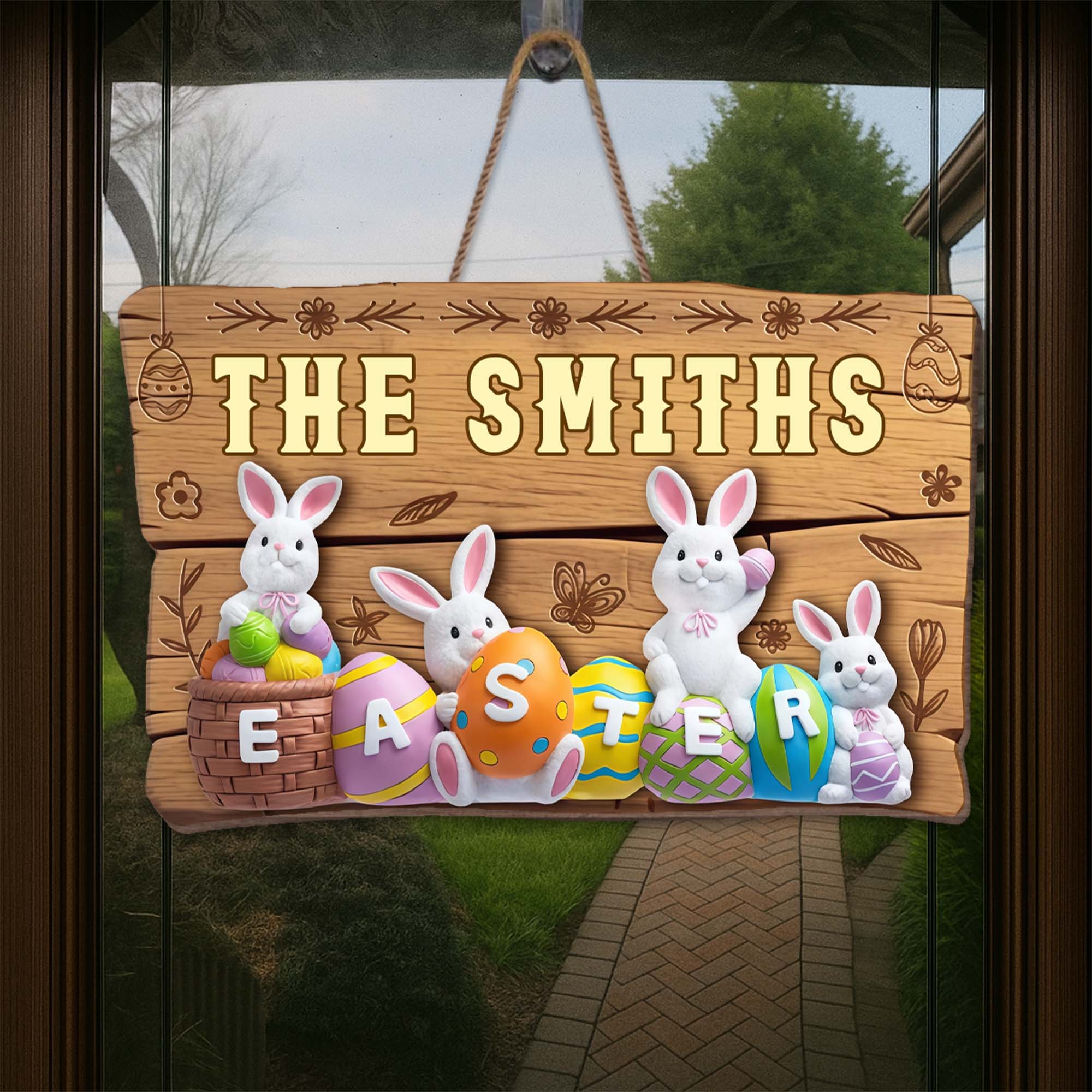 Easter Bunnies And Colorful Eggs Personalized Family Wood Sign - Personalized Custom Shaped Wood Sign - FAM751_WSIGN - Image 4