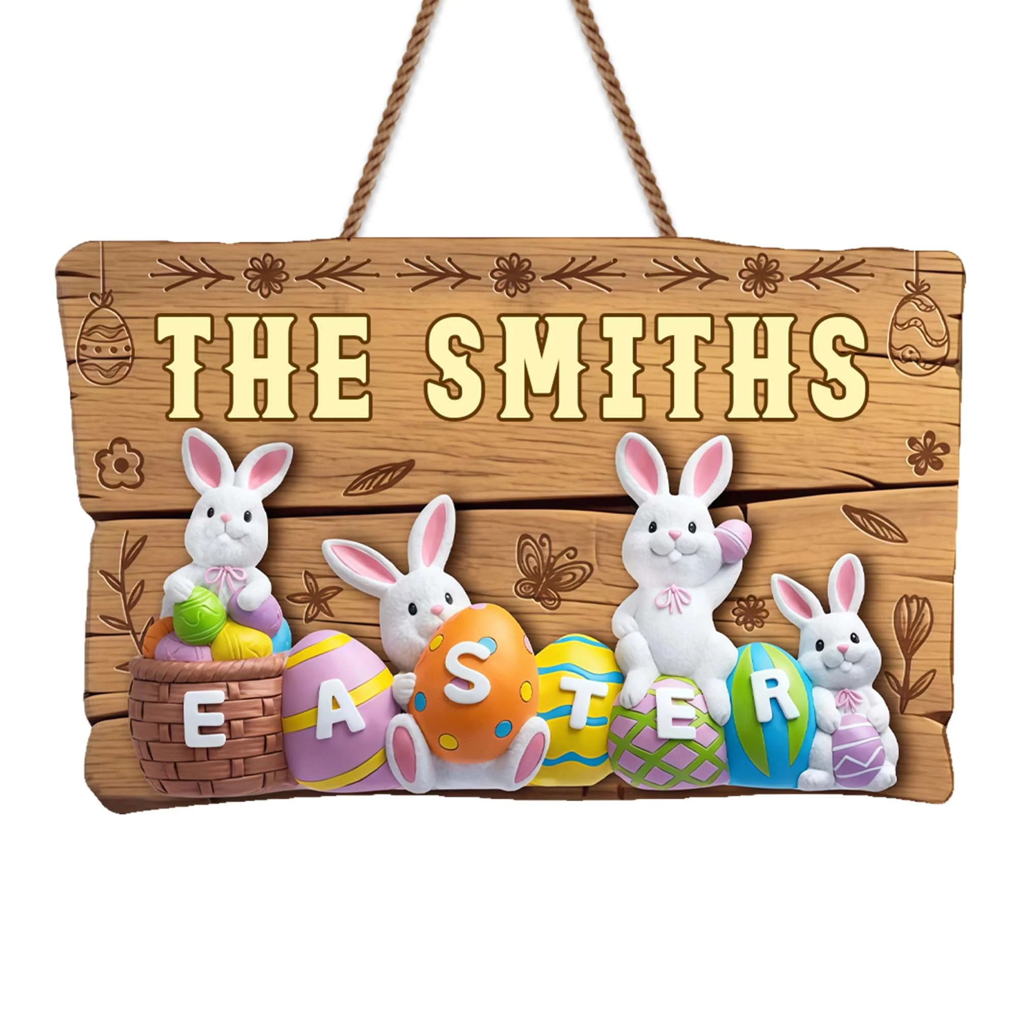 Easter Bunnies And Colorful Eggs Personalized Family Wood Sign - Personalized Custom Shaped Wood Sign - FAM751_WSIGN - Image 7