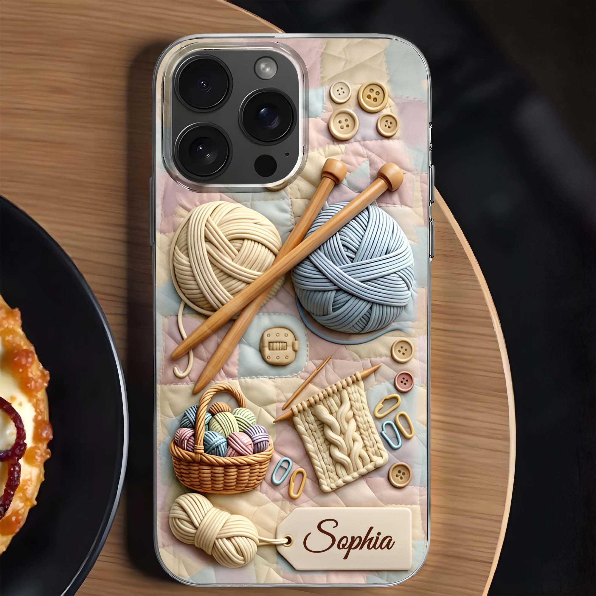 Eat Sleep Knit Repeat With Yarn Balls And Knitting Needles - Personalized Clear Phone Case - HAND021_PHC