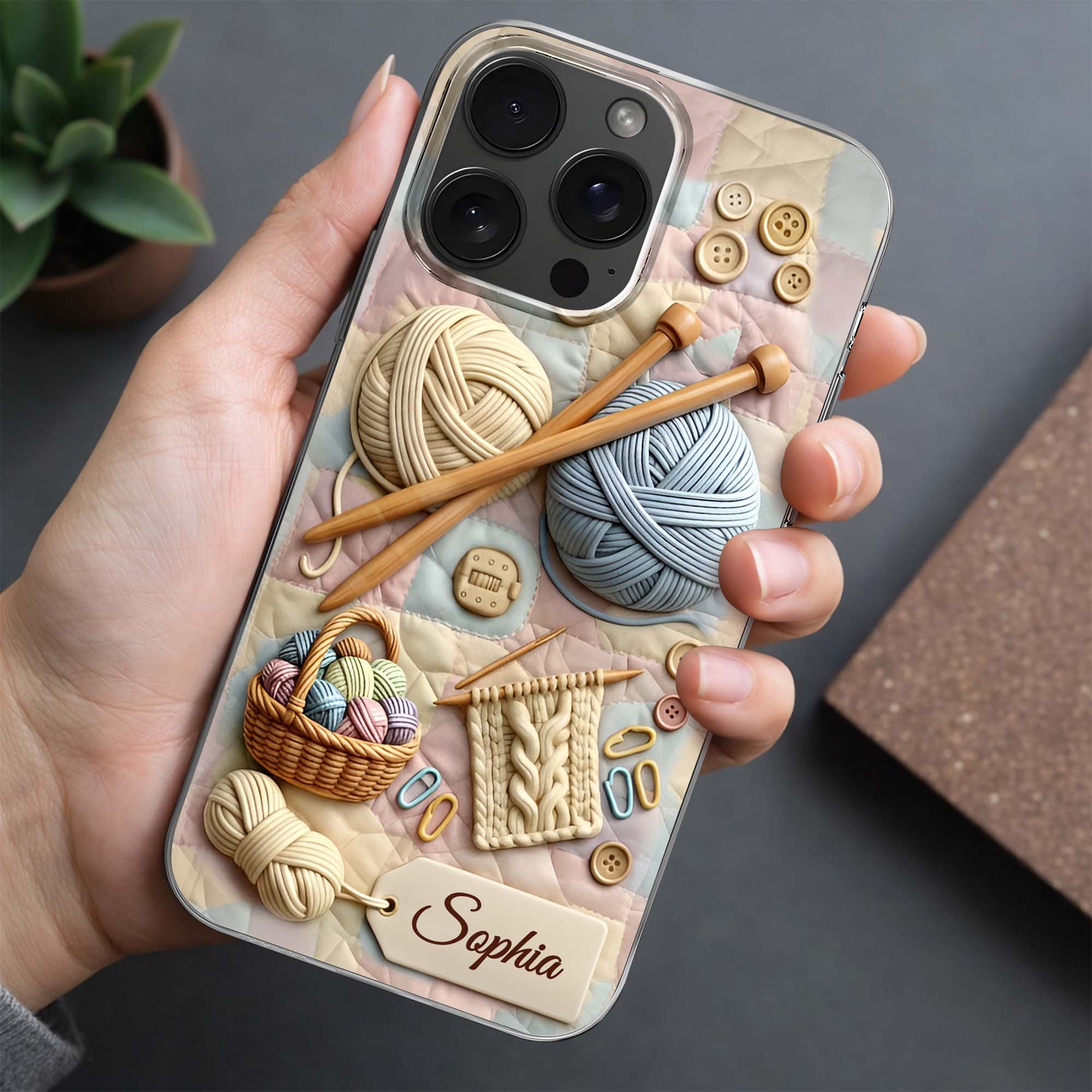 Eat Sleep Knit Repeat With Yarn Balls And Knitting Needles - Personalized Clear Phone Case - HAND021_PHC - Image 5