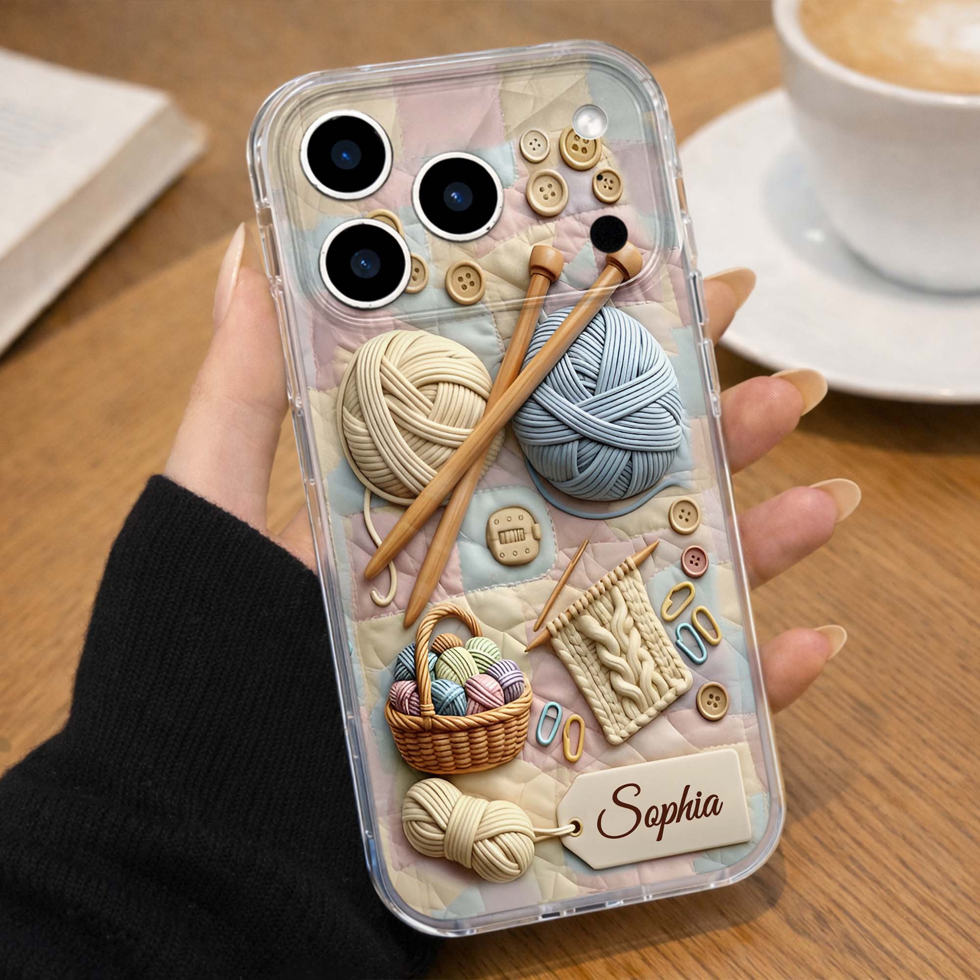 Eat Sleep Knit Repeat With Yarn Balls And Knitting Needles - Personalized Clear Phone Case - HAND021_PHC - Image 6