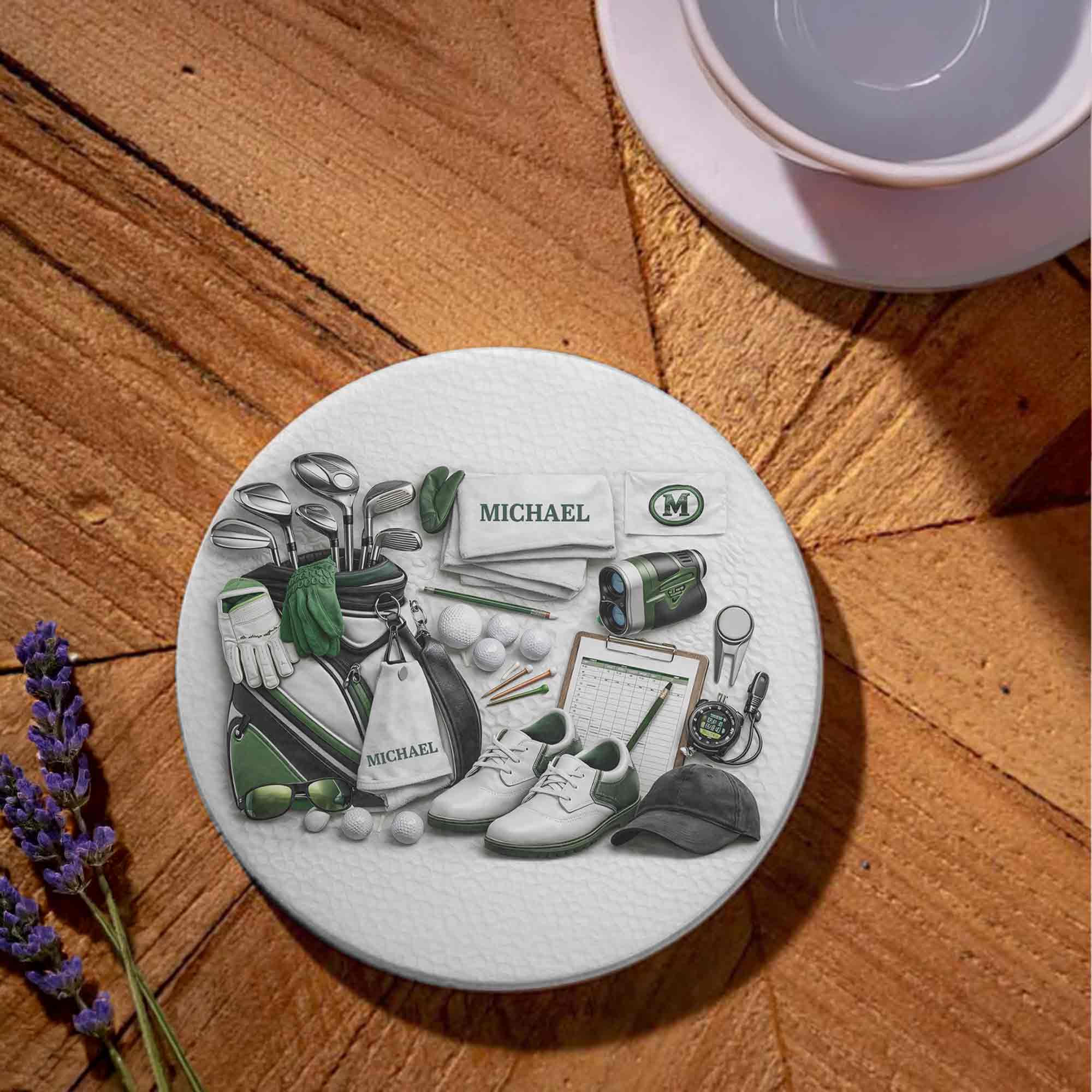 Essential Golf Equipment Collection Featuring Clubs Shoes And Bag Art - Personalized Custom Ceramic Coaster - GOLF012_ROCO - Image 4