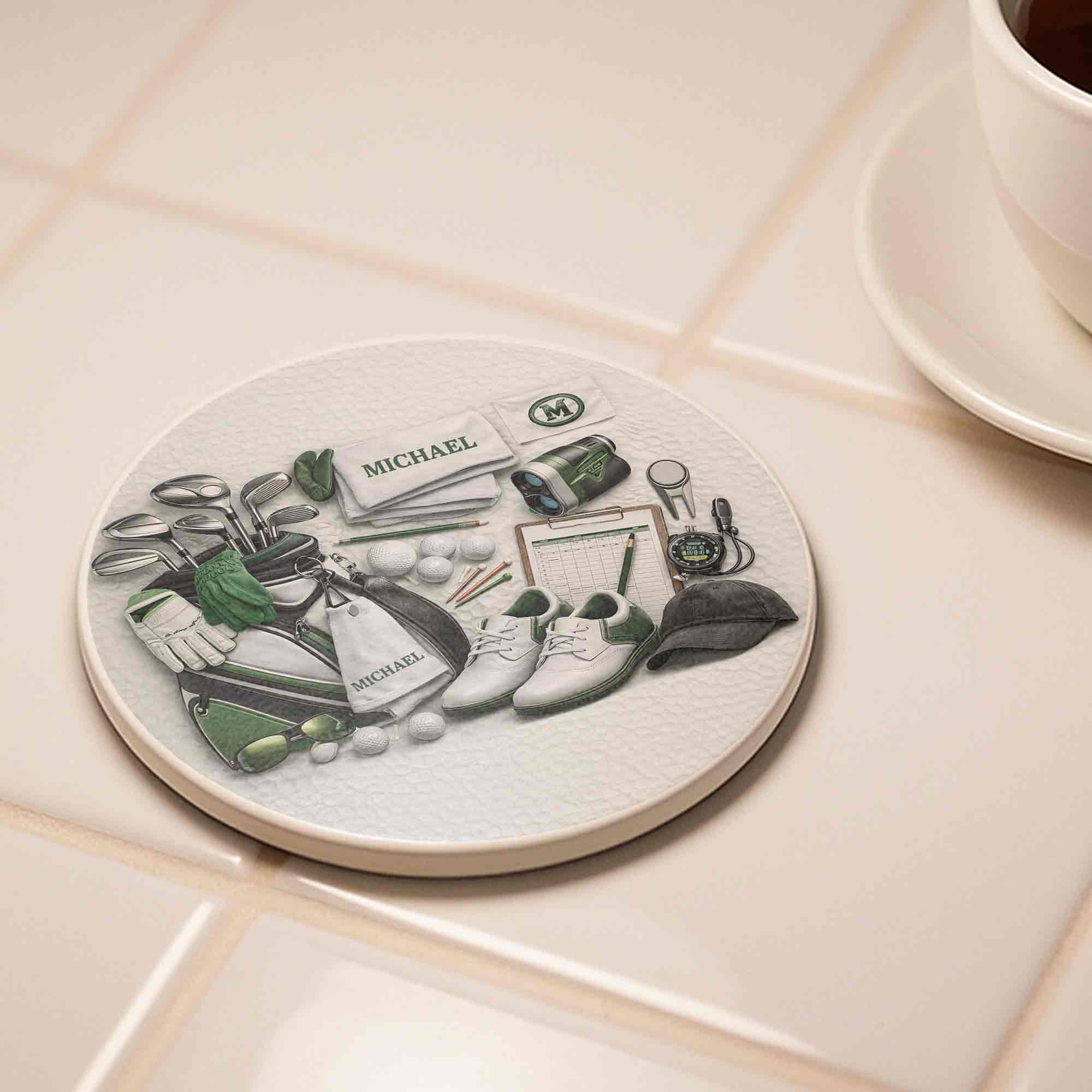 Essential Golf Equipment Collection Featuring Clubs Shoes And Bag Art - Personalized Custom Ceramic Coaster - GOLF012_ROCO - Image 5