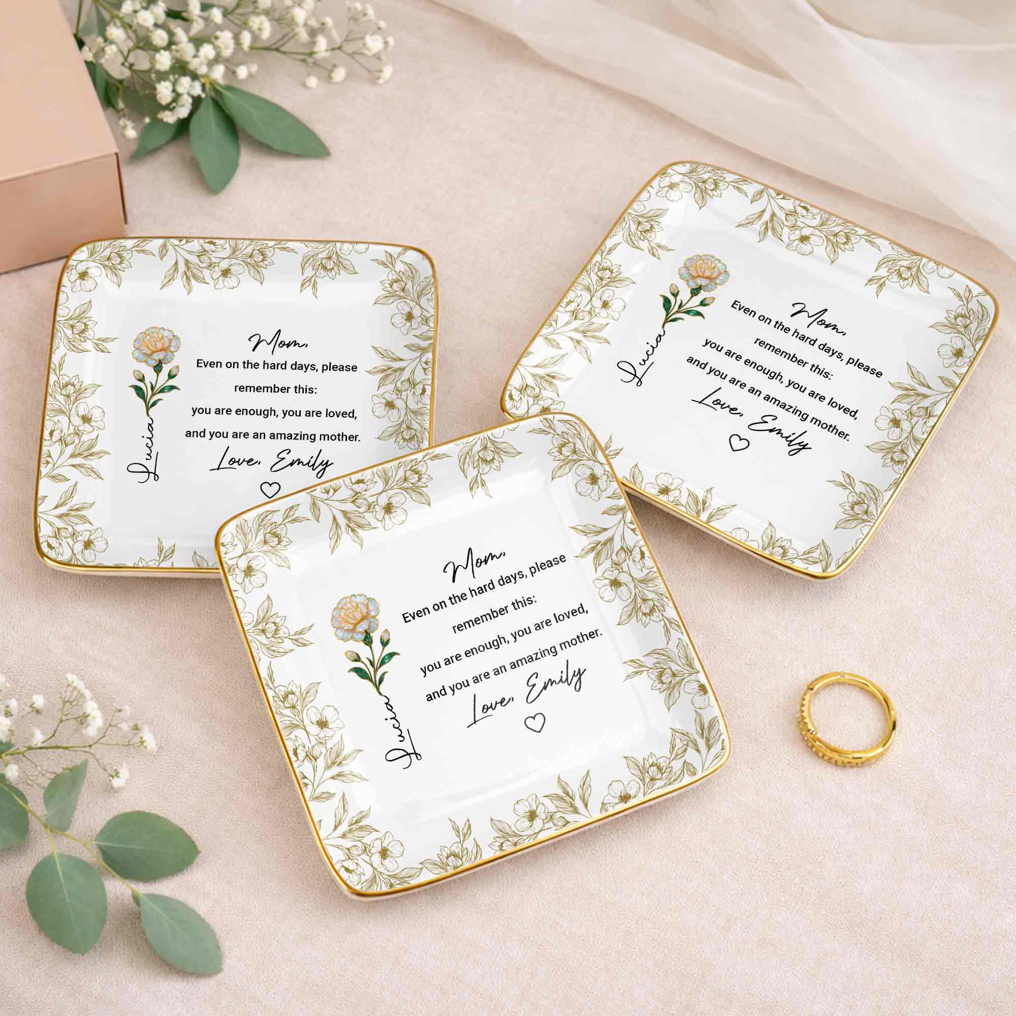 Even On The Hard Days Mom Message Floral Jewelry Dish - Personalized Custom Jewelry Dish, Ceramic Dish, Square Shape - MOM174_SCRF - Image 6