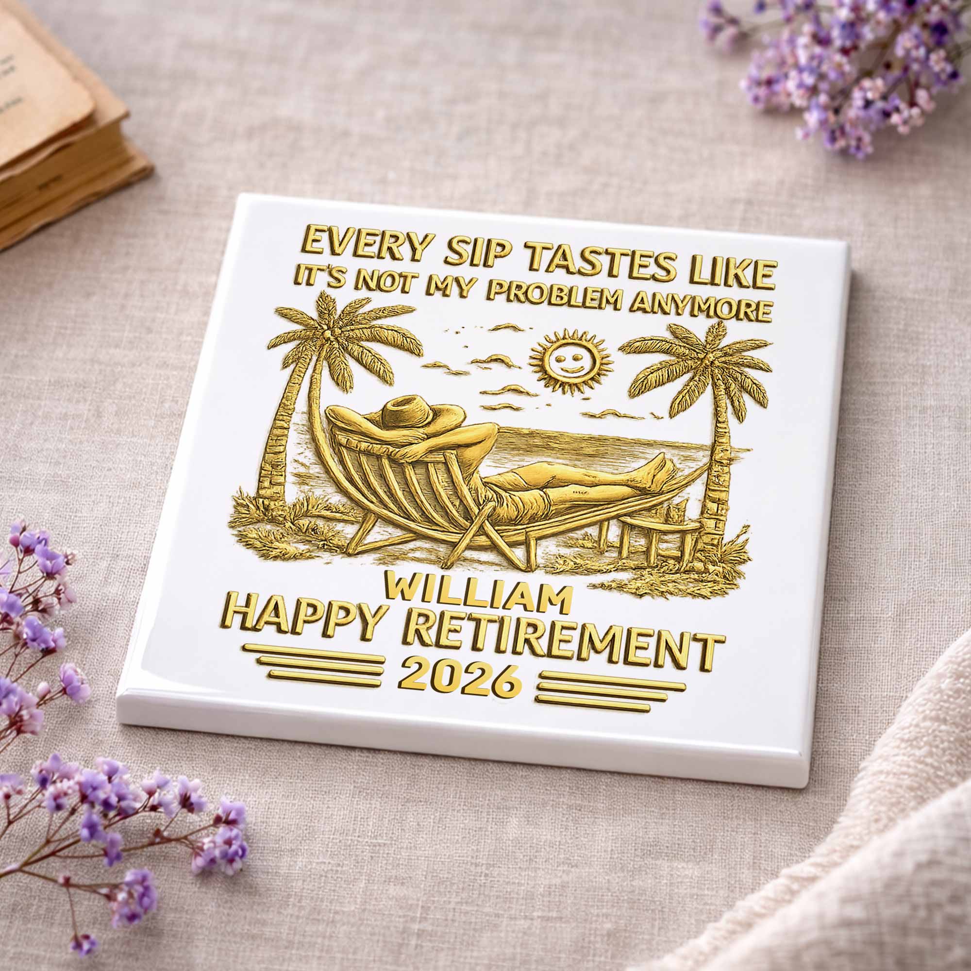 Every Sip Tastes Like Happy Retirement With Hammock And Palm Trees - Personalized Custom Ceramic Coaster, Square Shape - RETIRE026_SOCO - Image 11