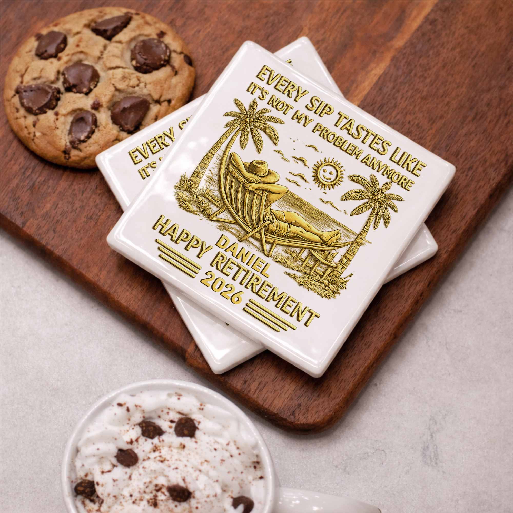 Every Sip Tastes Like Happy Retirement With Hammock And Palm Trees - Personalized Custom Ceramic Coaster, Square Shape - RETIRE026_SOCO - Image 12