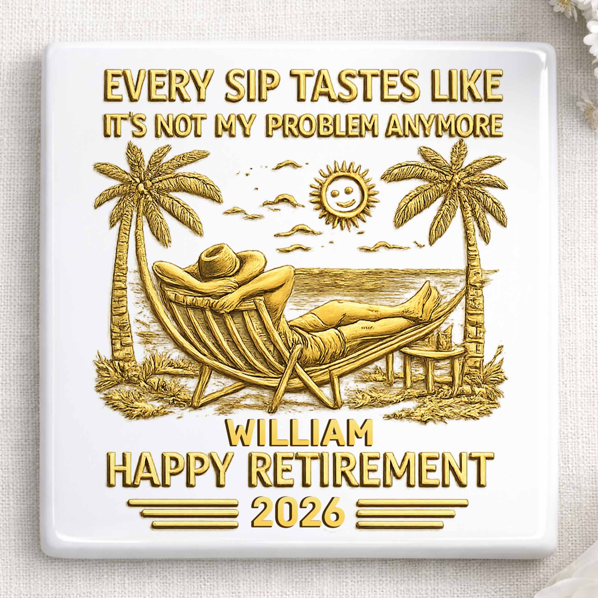 Every Sip Tastes Like Happy Retirement With Hammock And Palm Trees - Personalized Custom Ceramic Coaster, Square Shape - RETIRE026_SOCO - Image 13