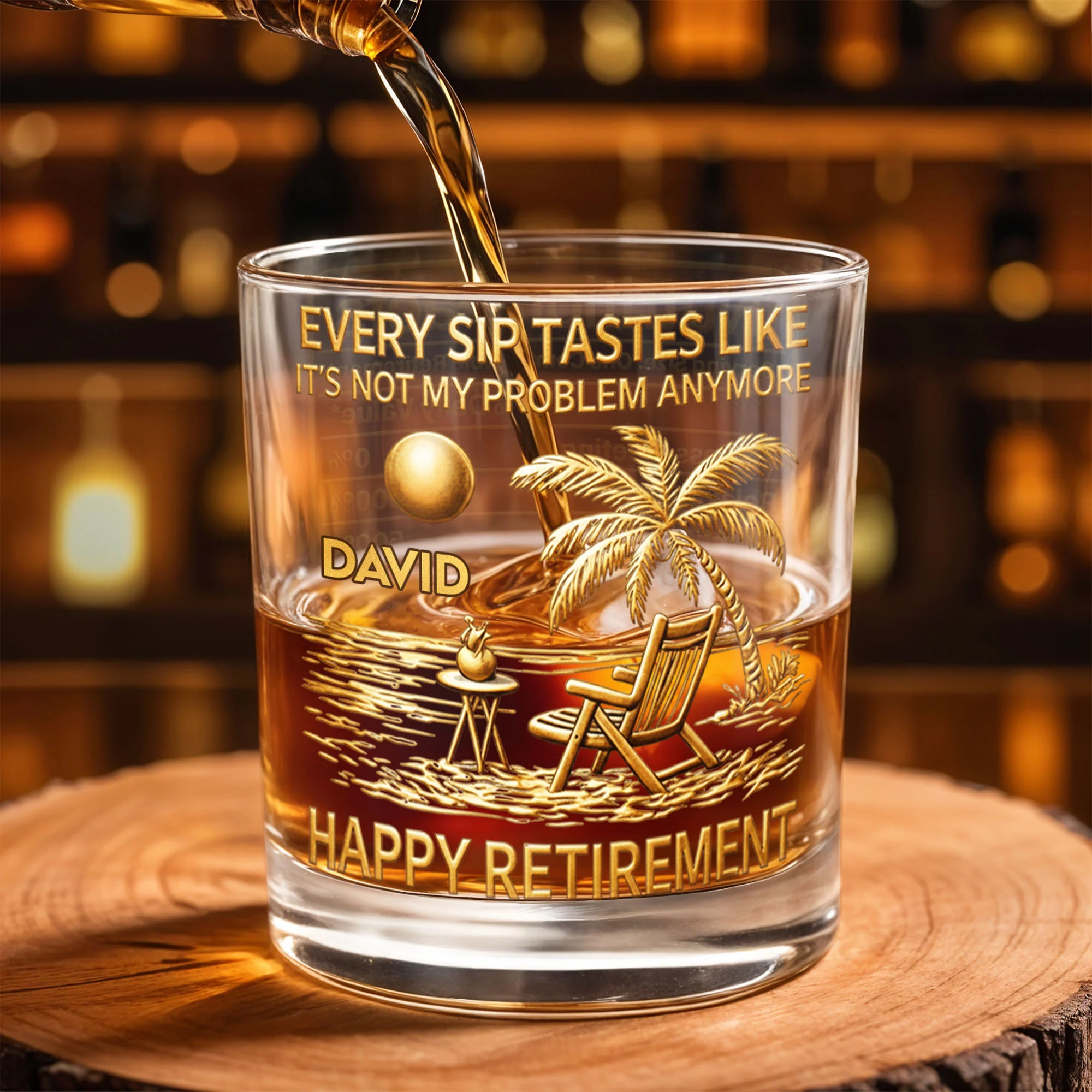 Every Sip Tastes Like It Is Not My Problem Anymore Retirement Beach Chair - Personalized Custom Whiskey Glass - RETIRE050_RWG - Image 4