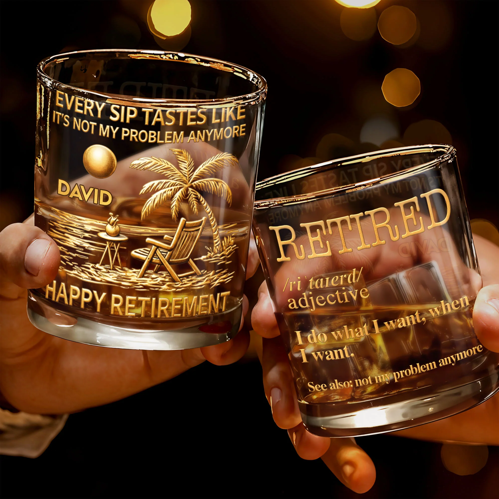Every Sip Tastes Like It's Not My Problem Anymore Palm Tree Beach Chair - Personalized Custom Whiskey Glass - RETIRE049_RWG - Image 4