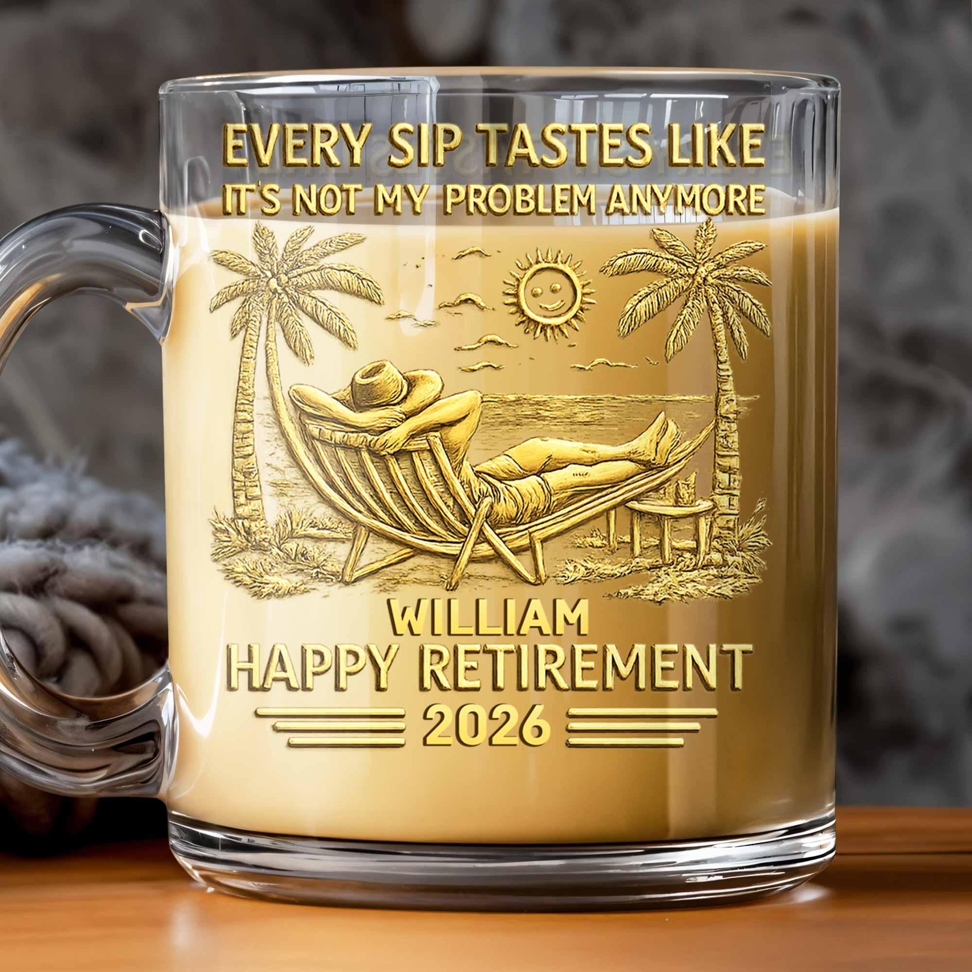 Every Sip Tastes Like It's Not My Problem Anymore Retirement Palm Tree Hammock - Personalized Custom Glass Mug - RETIRE026_GLM - Image 3