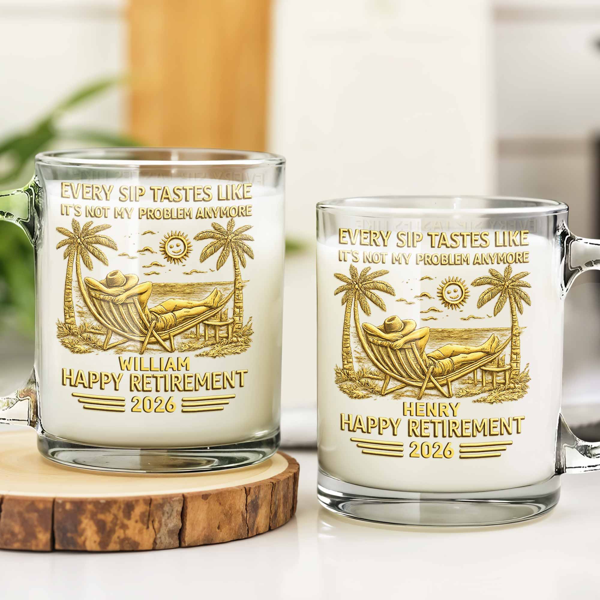 Every Sip Tastes Like It's Not My Problem Anymore Retirement Palm Tree Hammock - Personalized Custom Glass Mug - RETIRE026_GLM - Image 4