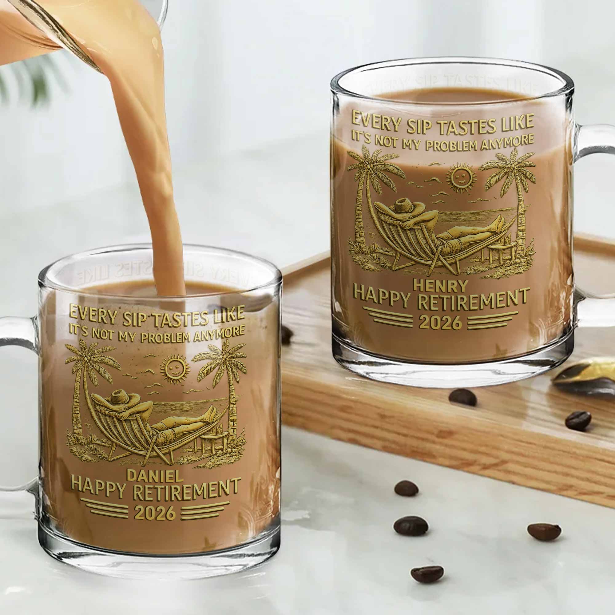 Every Sip Tastes Like It's Not My Problem Anymore Retirement Palm Tree Hammock - Personalized Custom Glass Mug - RETIRE026_GLM - Image 5