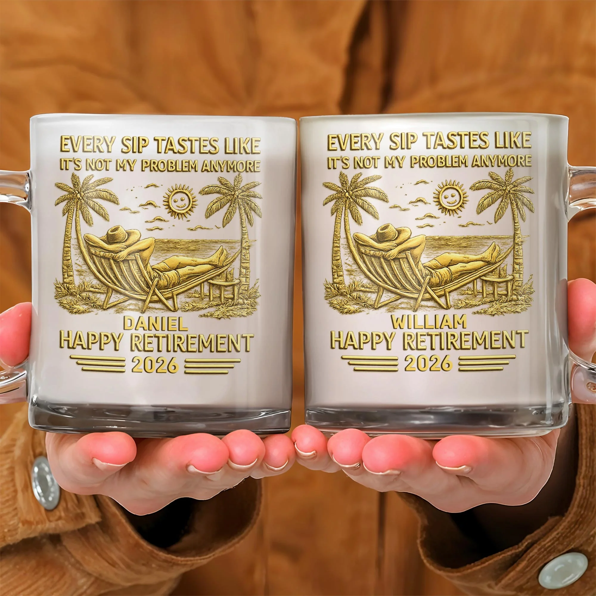 Every Sip Tastes Like It's Not My Problem Anymore Retirement Palm Tree Hammock - Personalized Custom Glass Mug - RETIRE026_GLM - Image 7