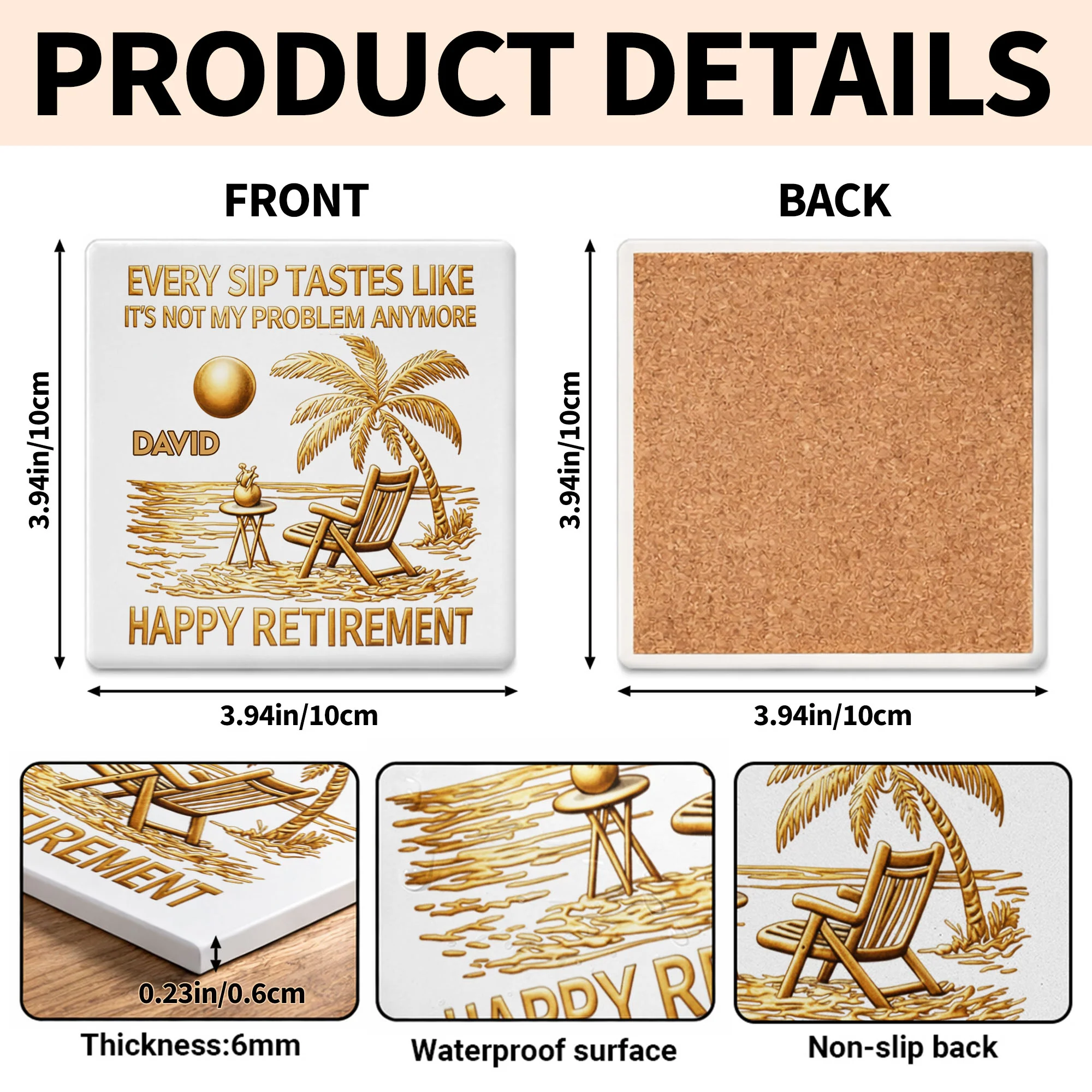 Every Sip Tastes Like It's Not My Problem Anymore Retirement Palm Tree - Personalized Custom Ceramic Coaster, Square Shape - RETIRE014_SOCO - Image 4