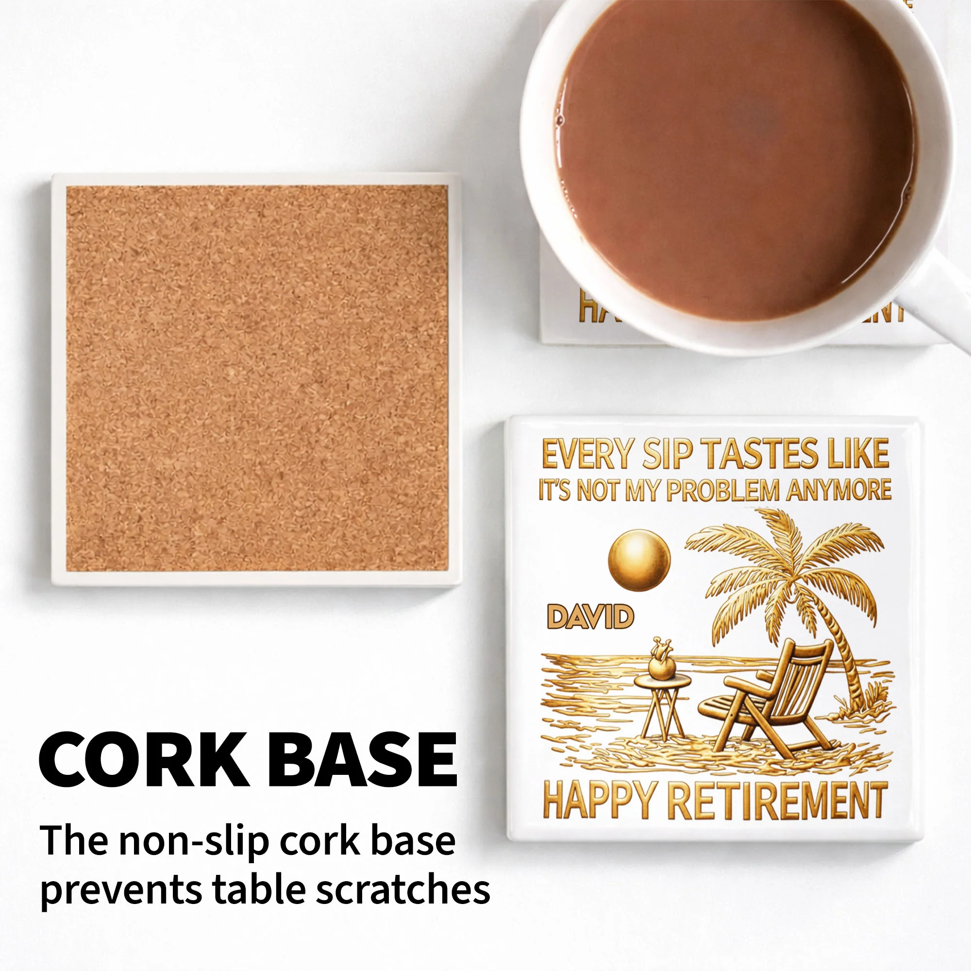 Every Sip Tastes Like It's Not My Problem Anymore Retirement Palm Tree - Personalized Custom Ceramic Coaster, Square Shape - RETIRE014_SOCO - Image 5