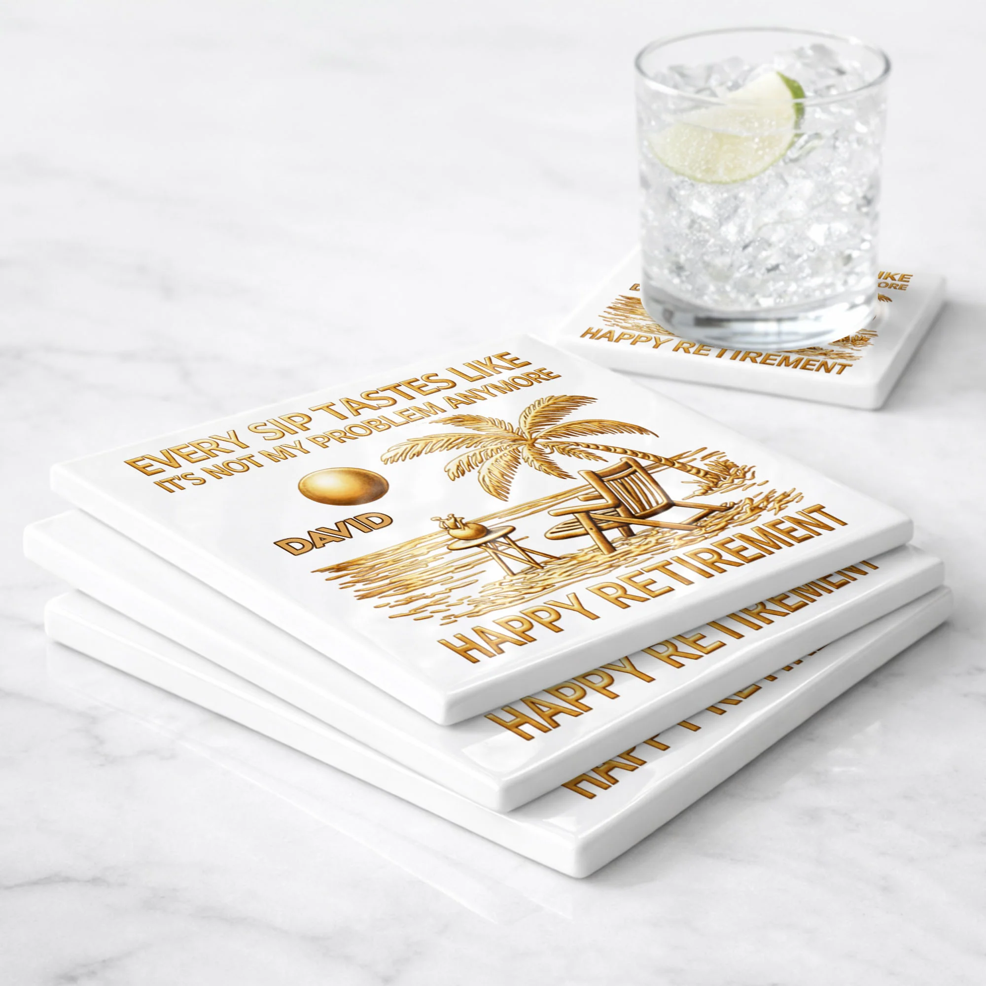 Every Sip Tastes Like It's Not My Problem Anymore Retirement Palm Tree - Personalized Custom Ceramic Coaster, Square Shape - RETIRE014_SOCO - Image 6
