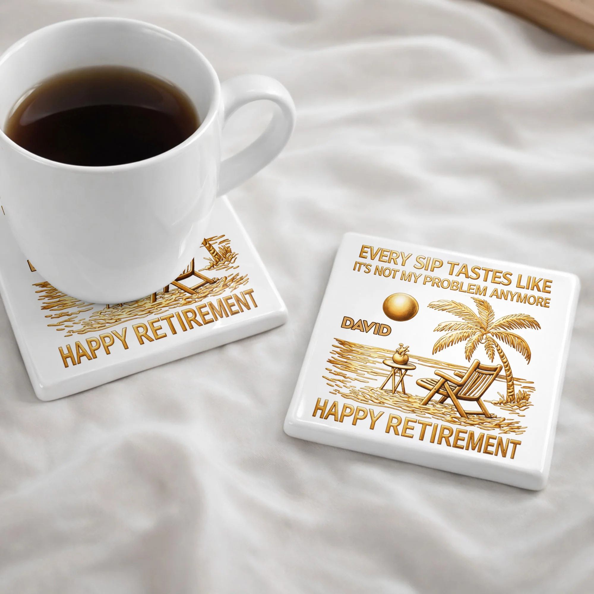 Every Sip Tastes Like It's Not My Problem Anymore Retirement Palm Tree - Personalized Custom Ceramic Coaster, Square Shape - RETIRE014_SOCO - Image 9