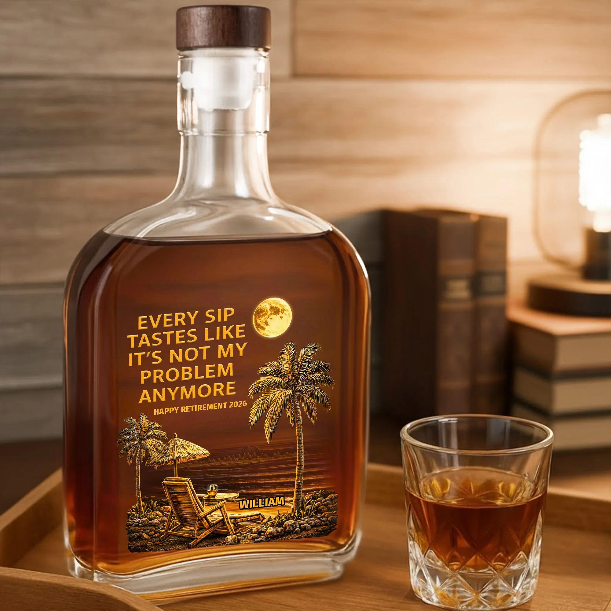Every Sip Tastes Like It's Not My Problem Anymore Retirement Palm Trees - Personalized Whiskey Bottle - RETIRE024_WHIBA - Image 4