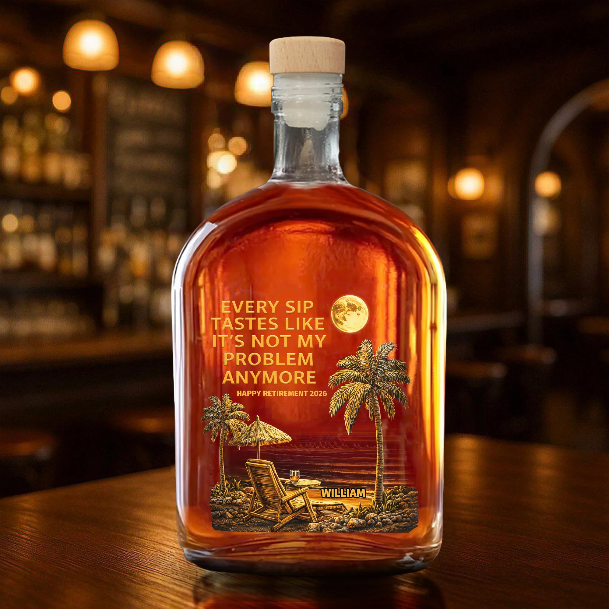 Every Sip Tastes Like It's Not My Problem Anymore Retirement Palm Trees - Personalized Whiskey Bottle - RETIRE024_WHIBA - Image 5