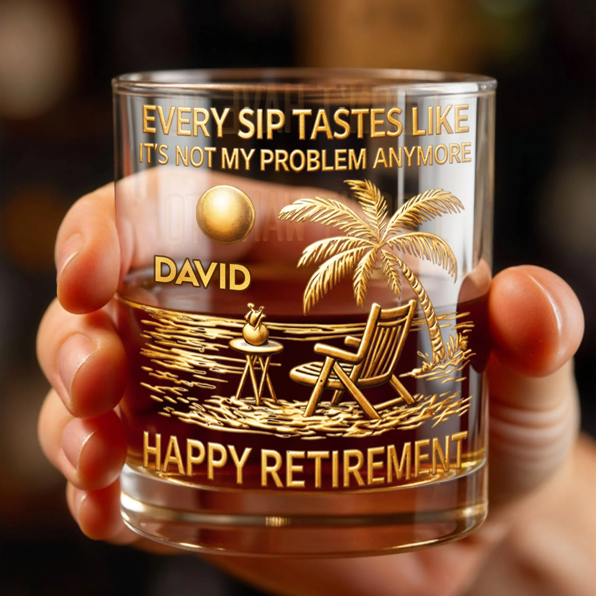 Every Sip Tastes Like It's Not My Problem Palm Tree Beach Retirement - Personalized Custom Whiskey Glass - RETIRE059_RWG - Image 4