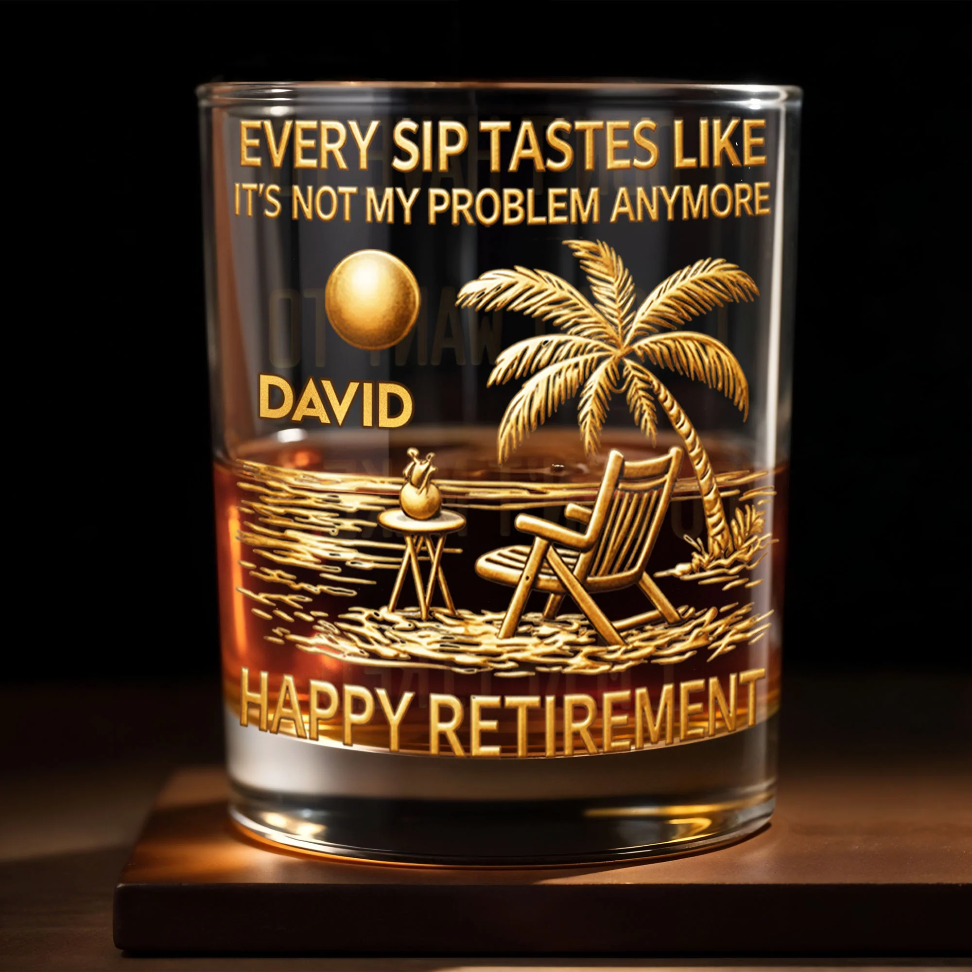 Every Sip Tastes Like It's Not My Problem Palm Tree Beach Retirement - Personalized Custom Whiskey Glass - RETIRE059_RWG - Image 5