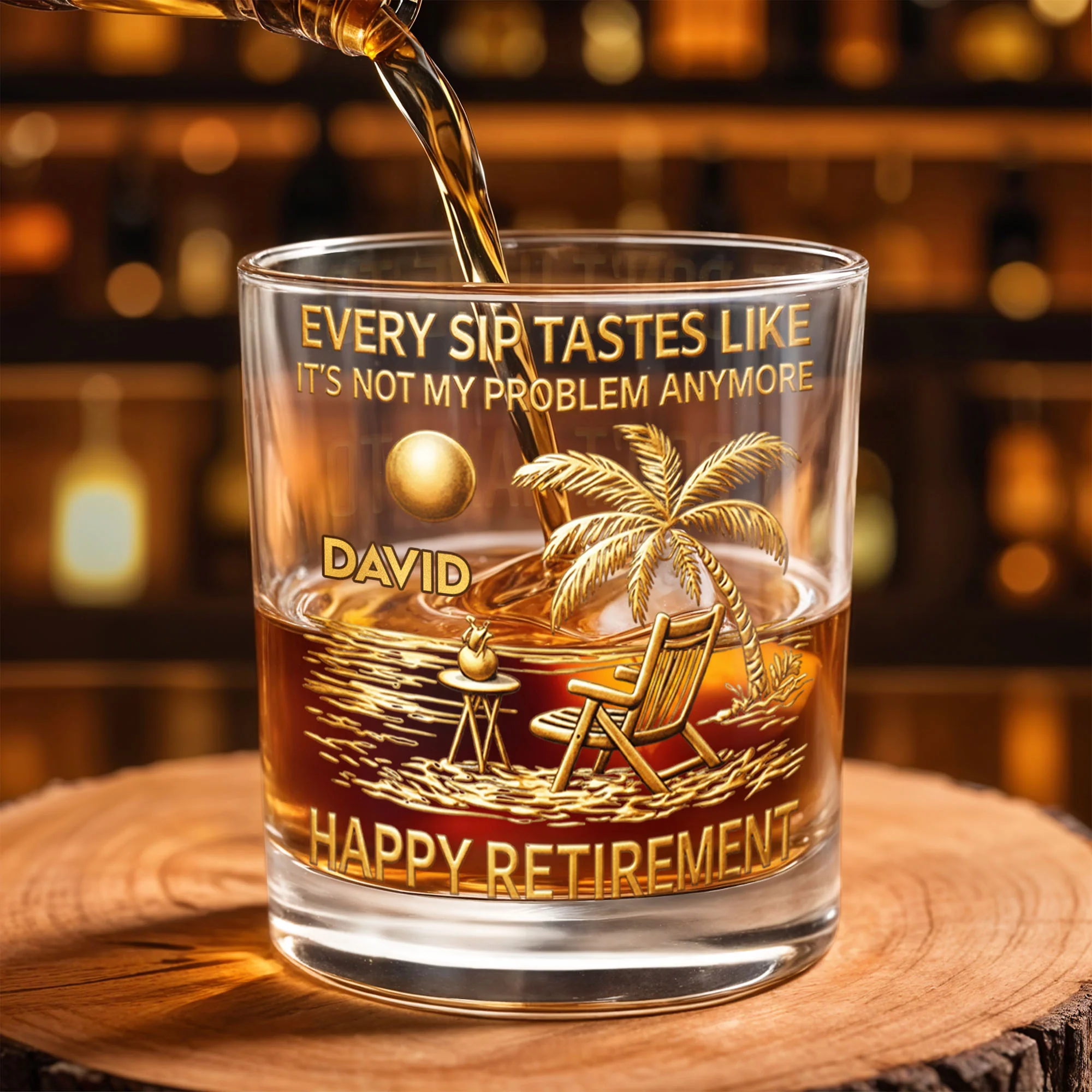 Every Sip Tastes Like It's Not My Problem Palm Tree Beach Retirement - Personalized Custom Whiskey Glass - RETIRE059_RWG - Image 6