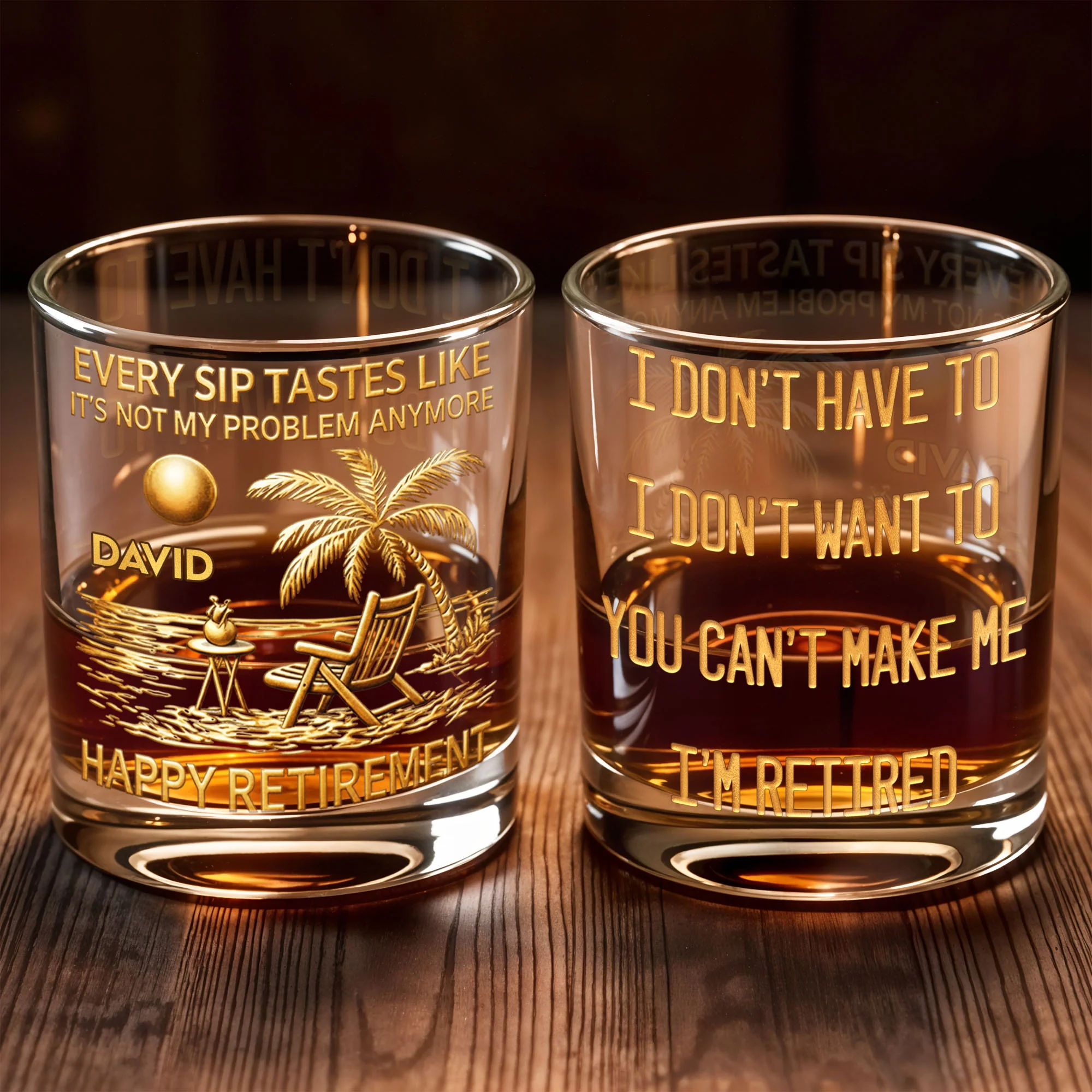 Every Sip Tastes Like It's Not My Problem Palm Tree Beach Retirement - Personalized Custom Whiskey Glass - RETIRE059_RWG - Image 7