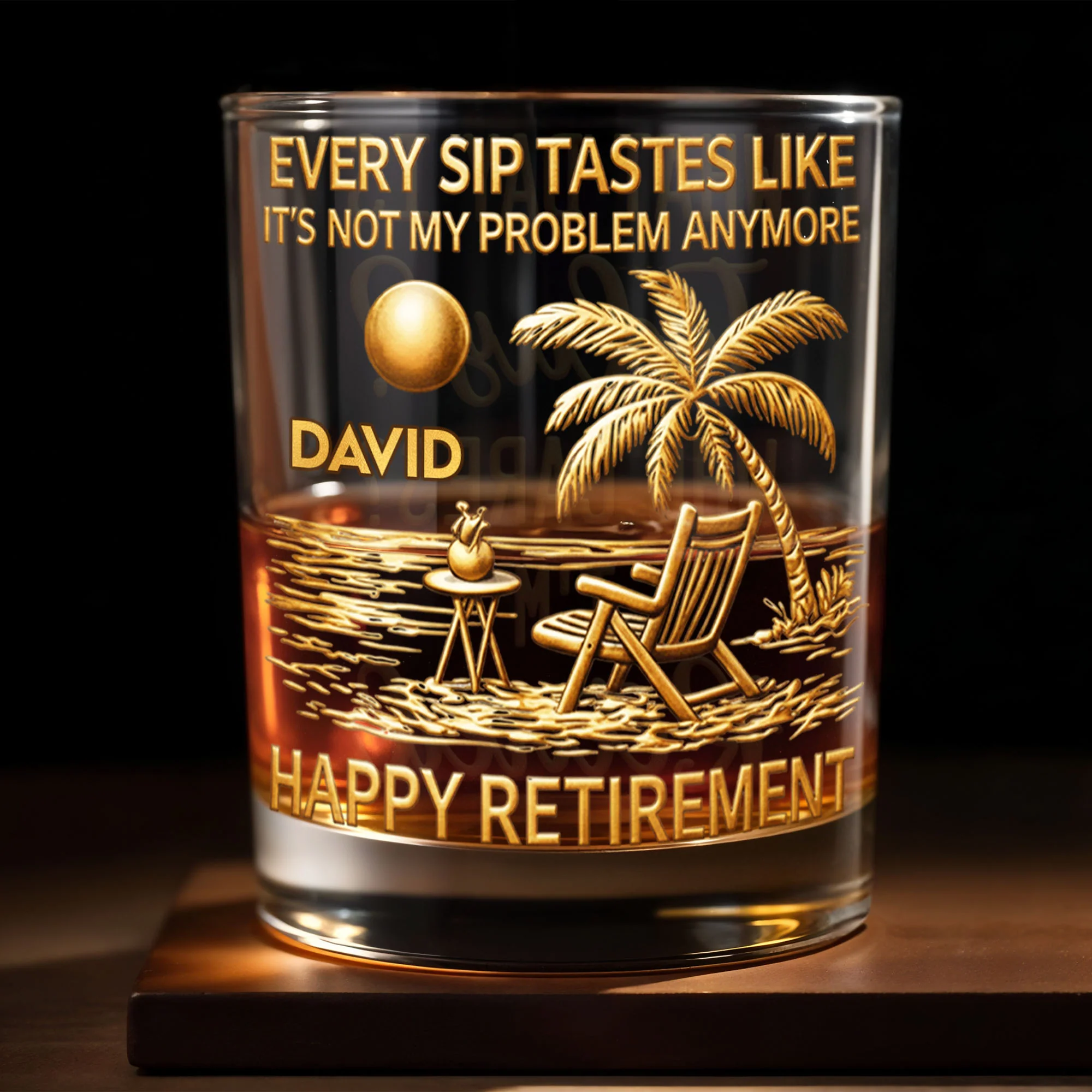Every Sip Tastes Like Not My Problem Anymore Palm Tree Retirement - Personalized Custom Whiskey Glass - RETIRE051_RWG - Image 4