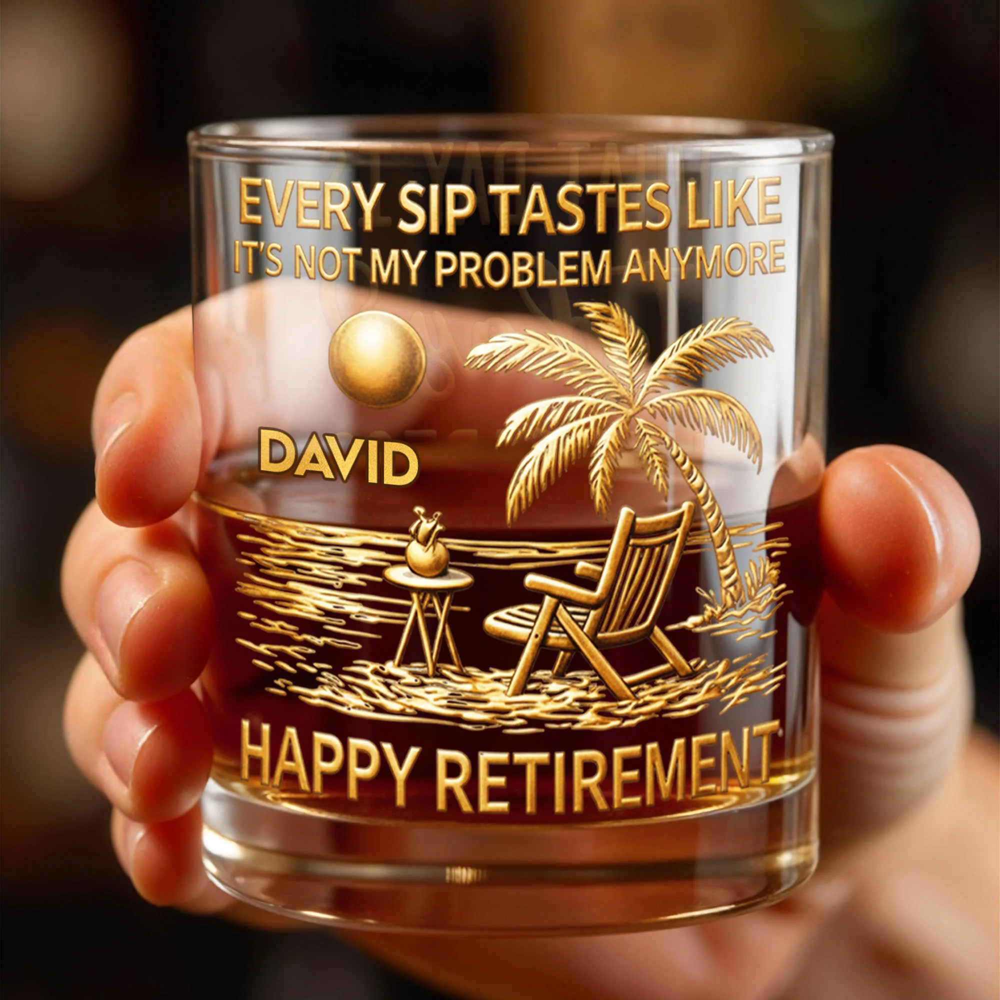 Every Sip Tastes Like Not My Problem Anymore Palm Tree Retirement - Personalized Custom Whiskey Glass - RETIRE051_RWG - Image 7