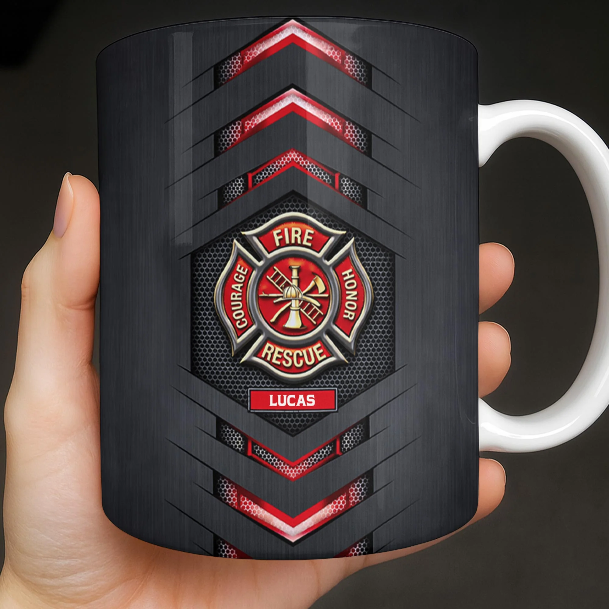 Fire Rescue Courage Honor With Firefighter Badge And Axe - Personalized Custom Coffee Mug - FIF057_MG - Image 3