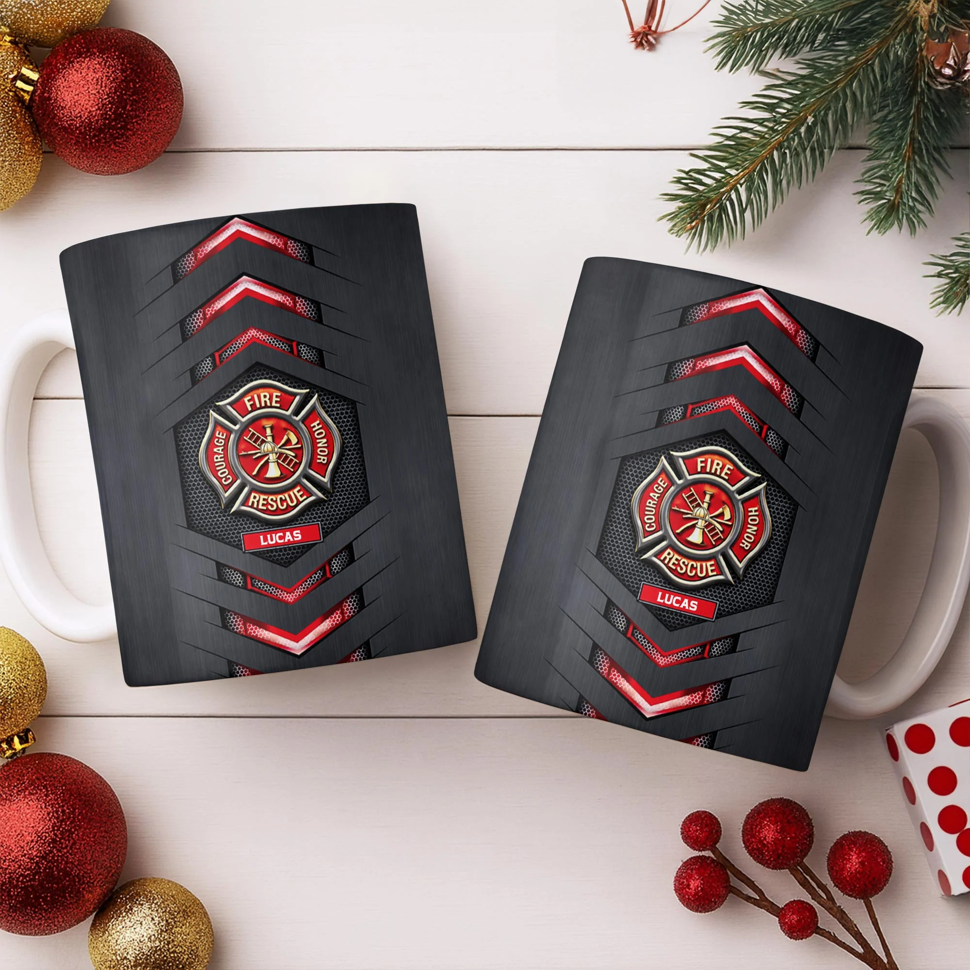 Fire Rescue Courage Honor With Firefighter Badge And Axe - Personalized Custom Coffee Mug - FIF057_MG - Image 7