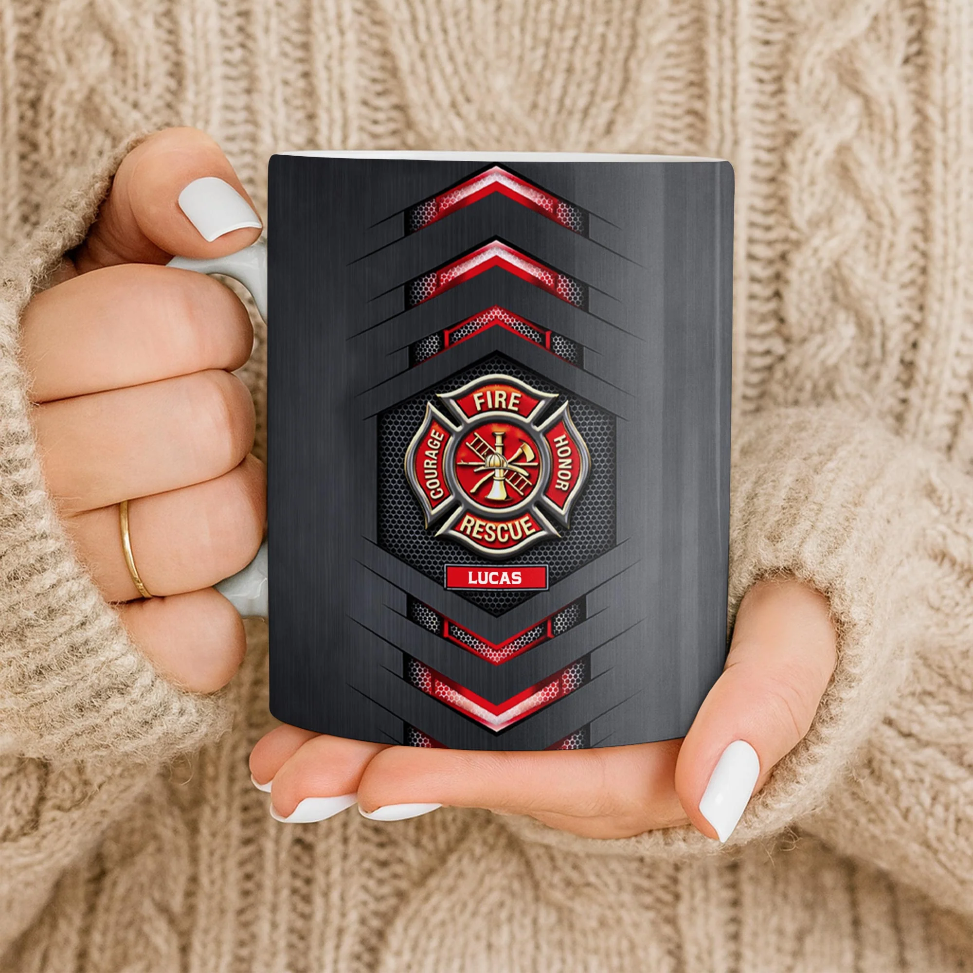Fire Rescue Courage Honor With Firefighter Badge And Axe - Personalized Custom Coffee Mug - FIF057_MG - Image 9