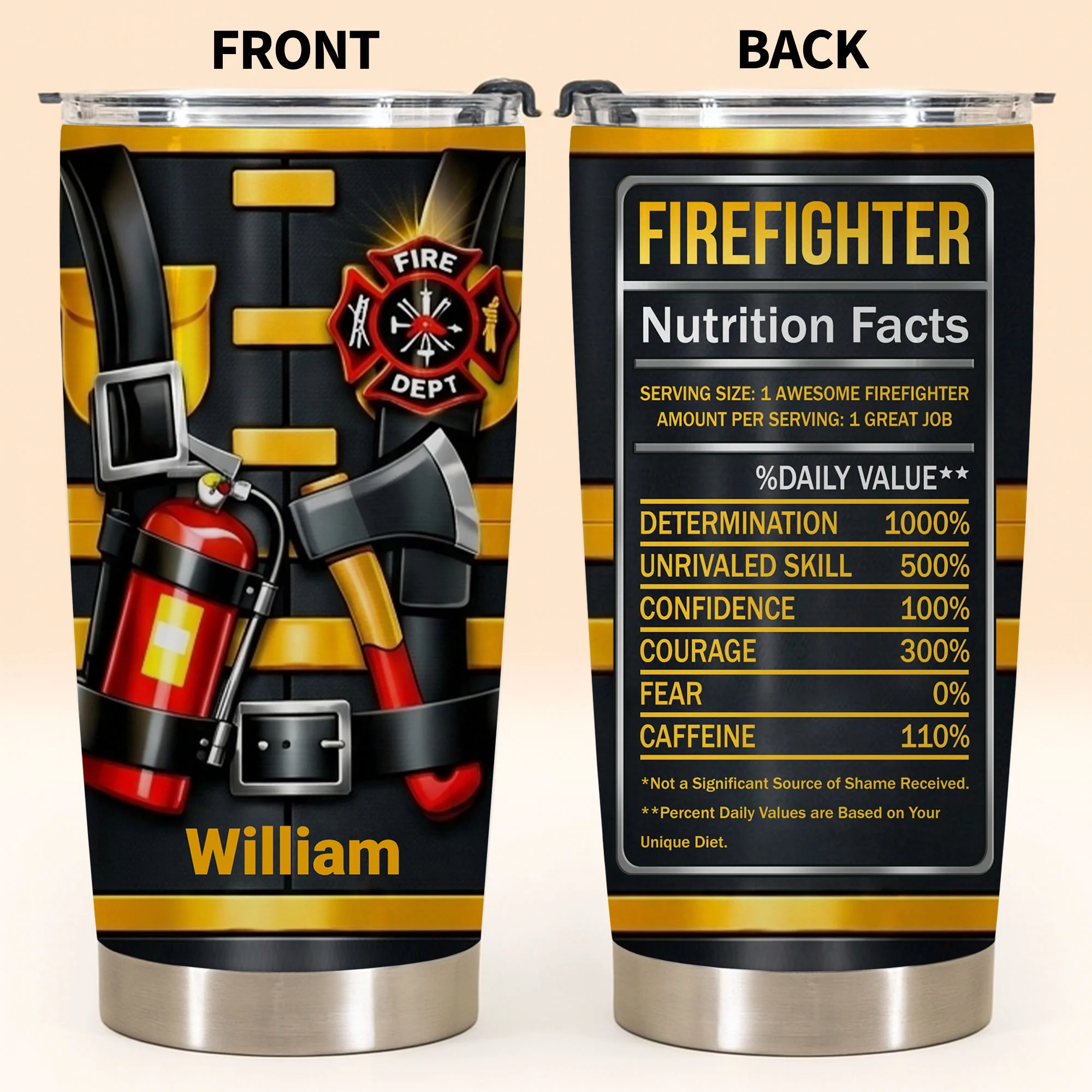 Firefighter Nutrition Facts With Fire Extinguisher And Axe Design - Personalized Custom Stainless Steel Tumbler 20oz 30oz - FIF062_TB - Image 5