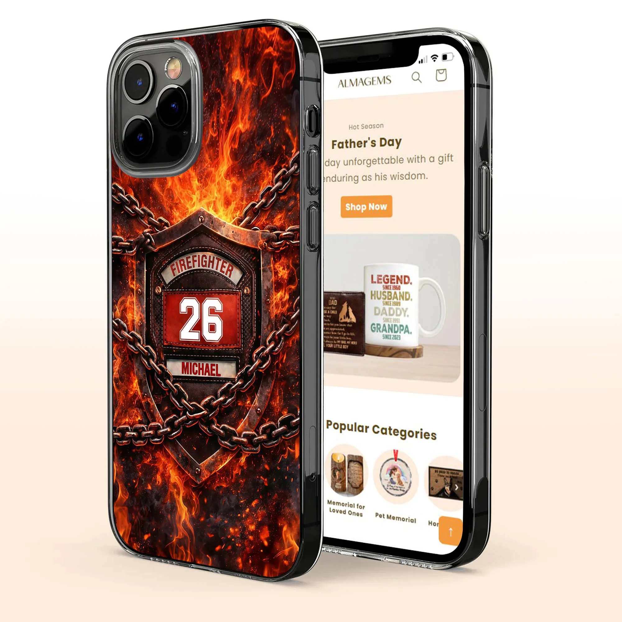 Firefighter Shield With Flames And Metal Chains Design - Personalized Clear Phone Case - FIF064_PHC - Image 3