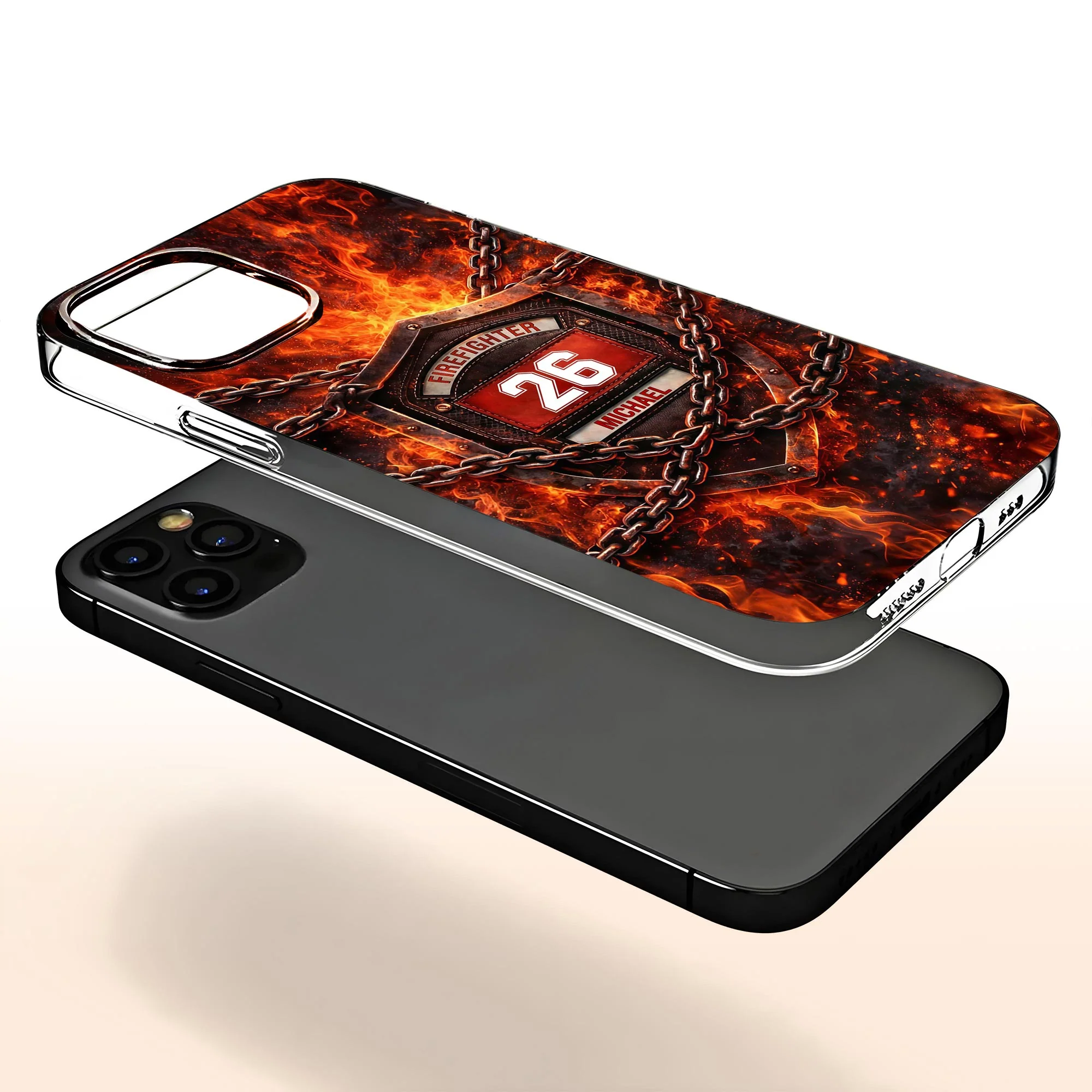 Firefighter Shield With Flames And Metal Chains Design - Personalized Clear Phone Case - FIF064_PHC - Image 4