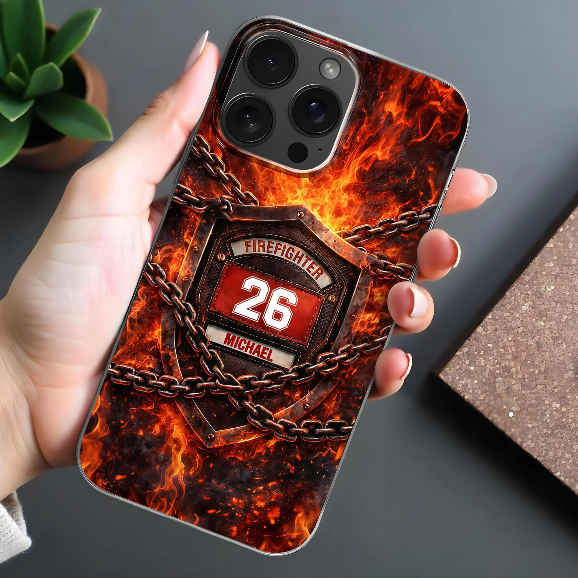 Firefighter Shield With Flames And Metal Chains Design - Personalized Clear Phone Case - FIF064_PHC - Image 5