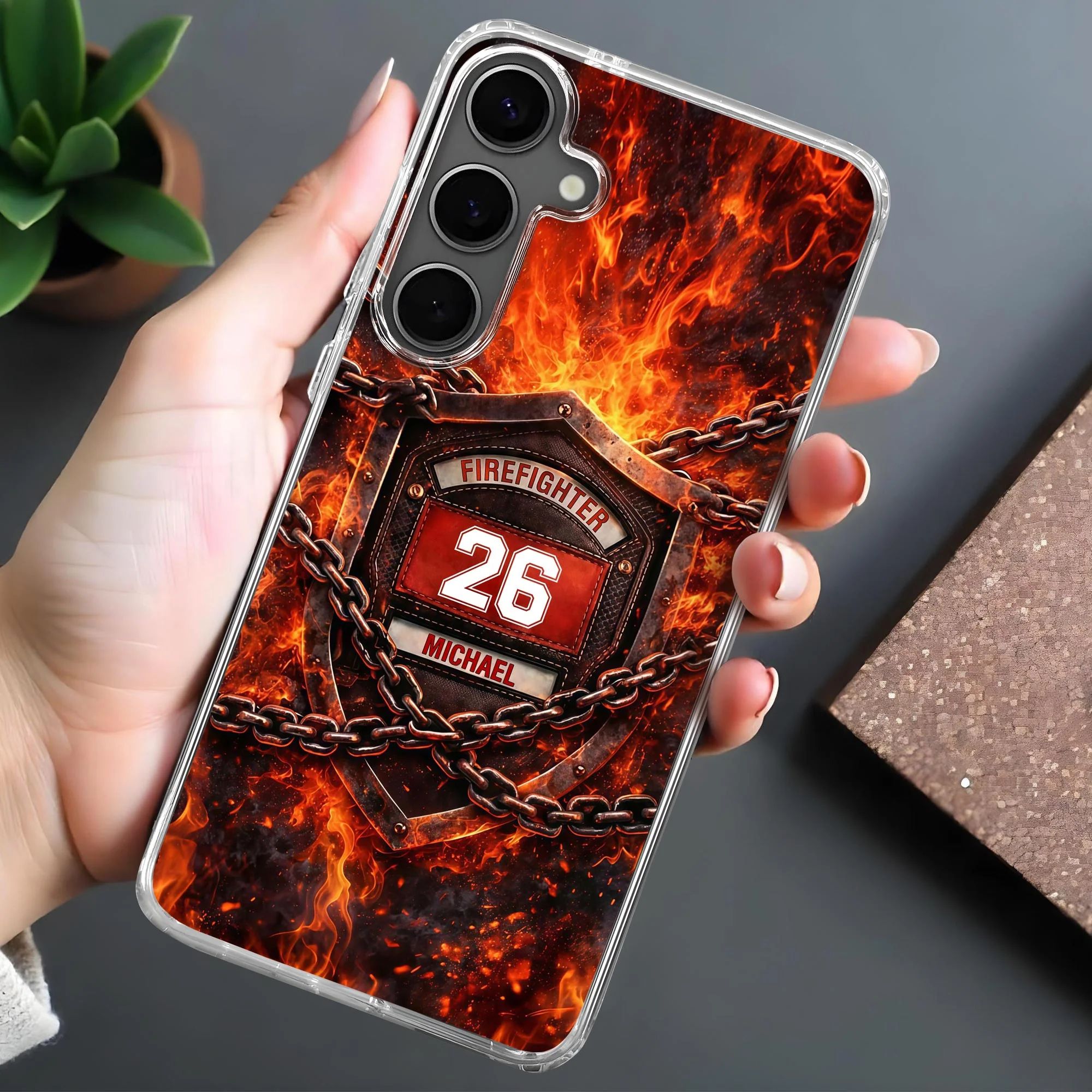 Firefighter Shield With Flames And Metal Chains Design - Personalized Clear Phone Case - FIF064_PHC - Image 7