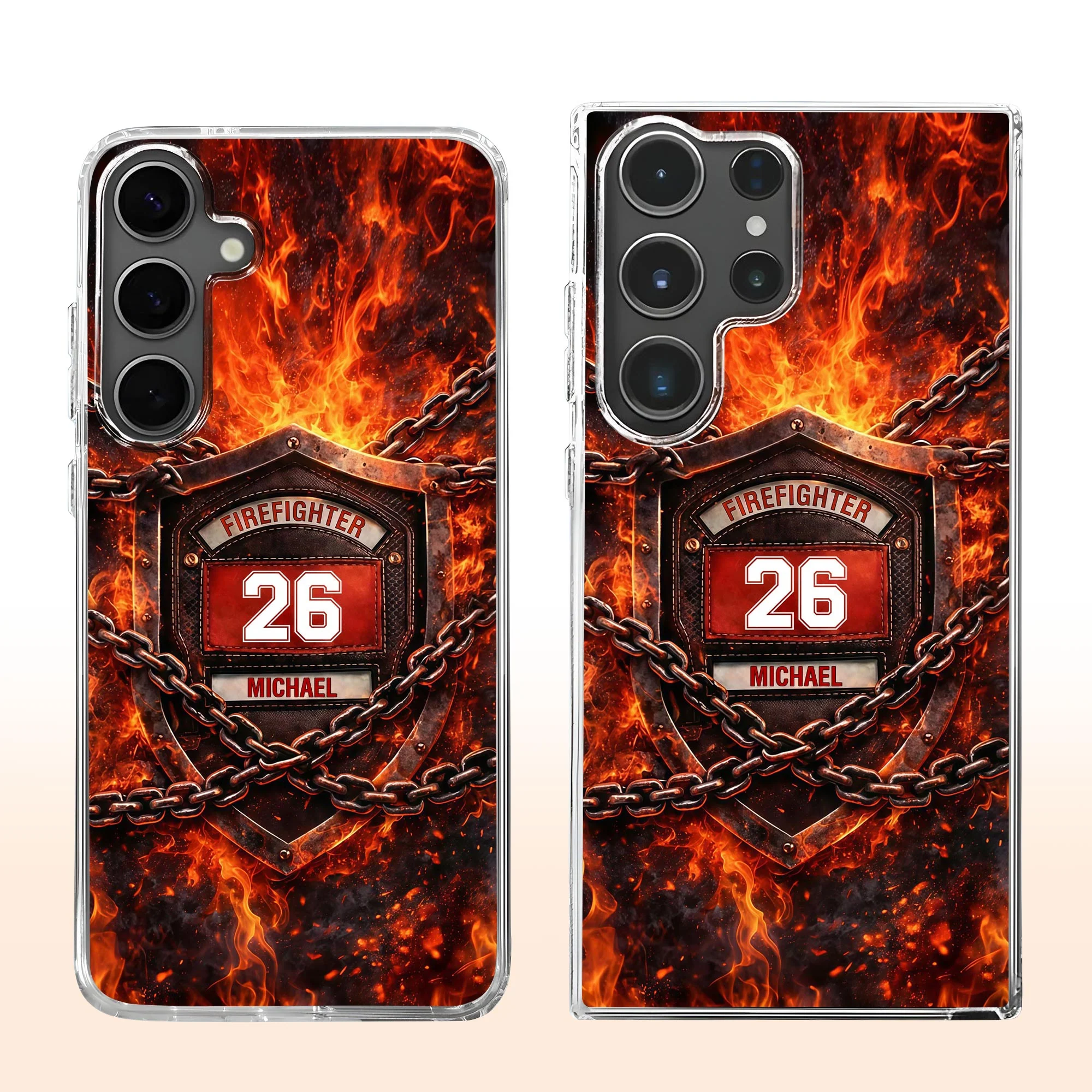 Firefighter Shield With Flames And Metal Chains Design - Personalized Clear Phone Case - FIF064_PHC - Image 8
