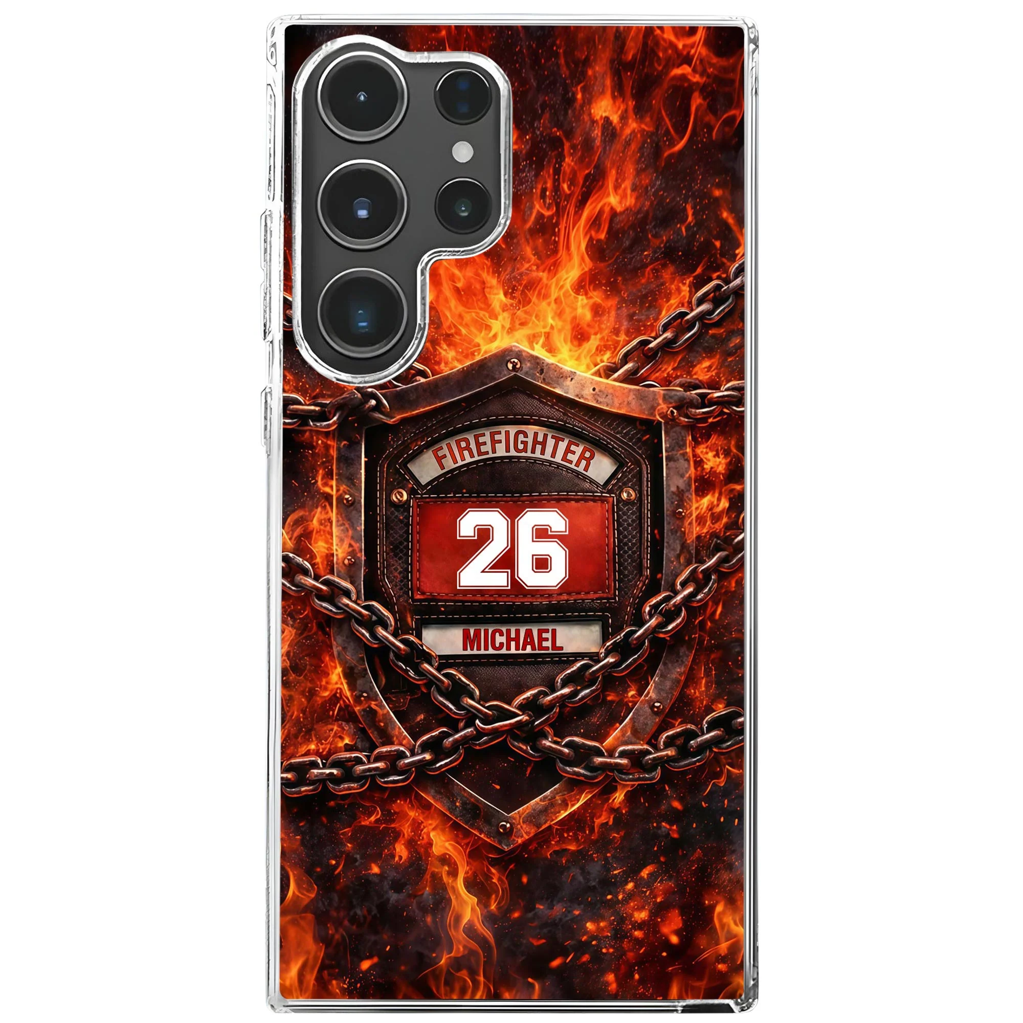 Firefighter Shield With Flames And Metal Chains Design - Personalized Clear Phone Case - FIF064_PHC - Image 9