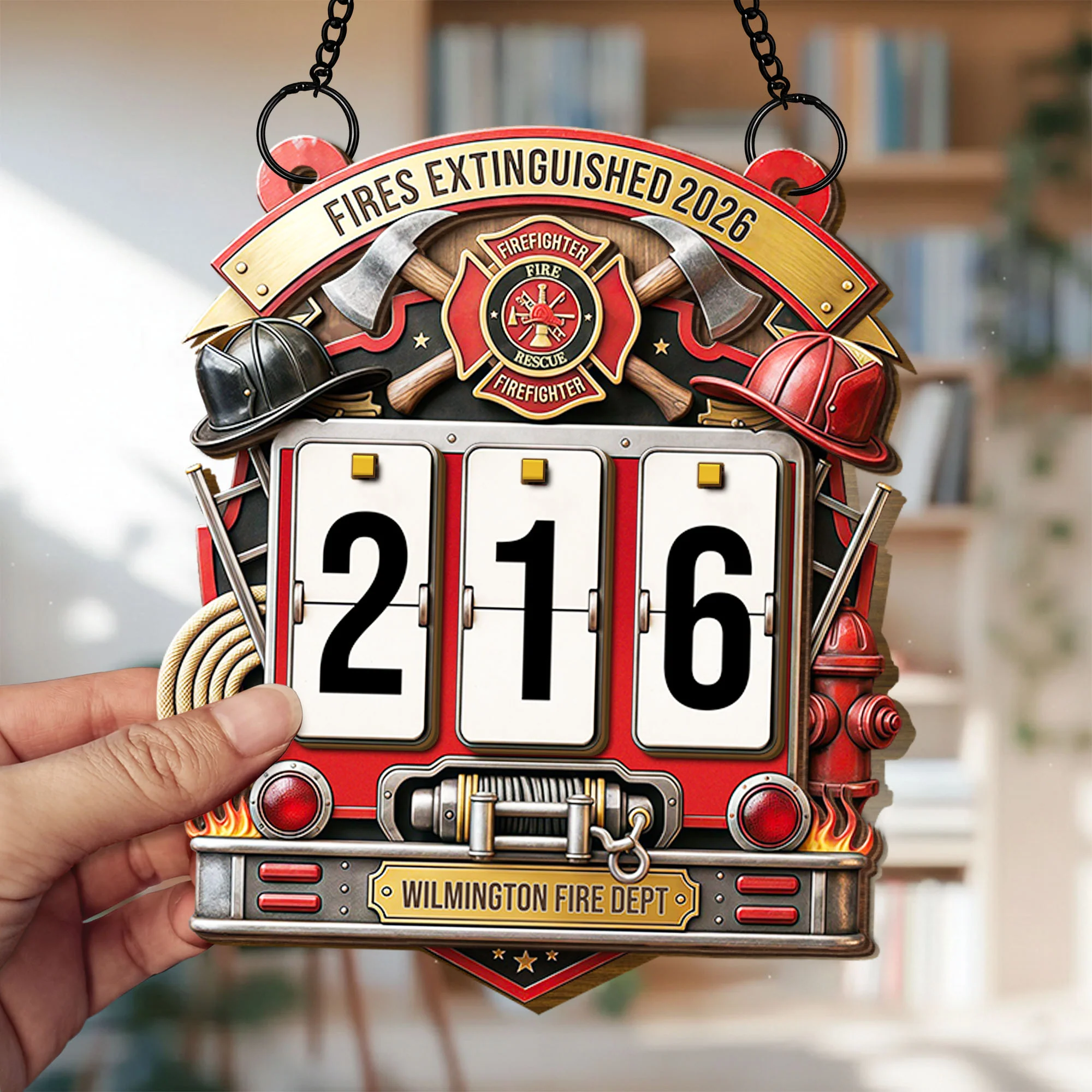 Fires Extinguished Tracker With Axes Helmets And Fire Dept Emblem - Personalized Custom Tracker Sign - FIF071_TRASIG - Image 3