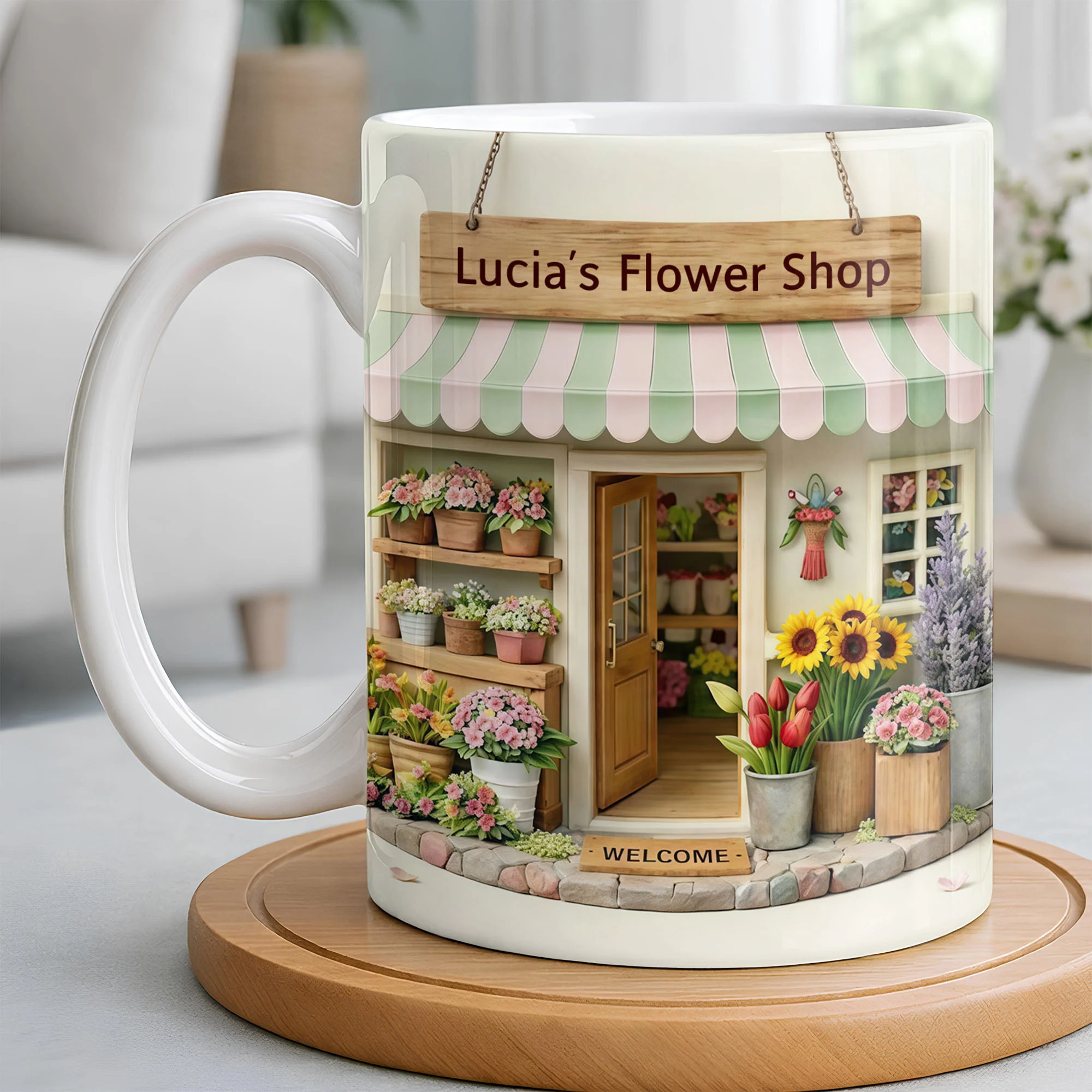 Flower Shop Welcome Design With Sunflowers And Potted Plants - Personalized Custom Coffee Mug - JBS168_MG - Image 3