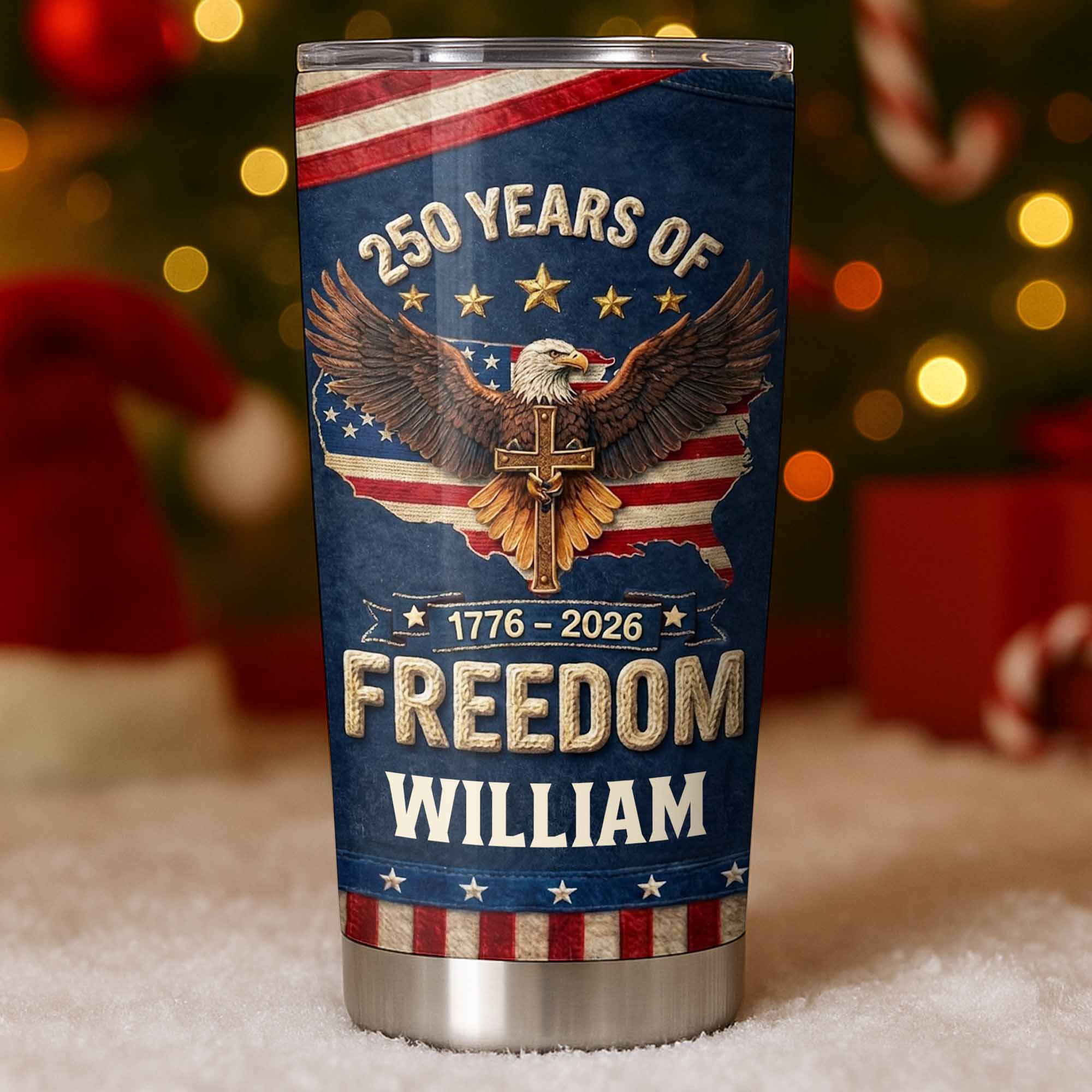 Freedom Bald Eagle Holding Cross With American Flag Map - Personalized Custom Stainless Steel Tumbler 20oz 30oz - INDE051_TB - Image 2